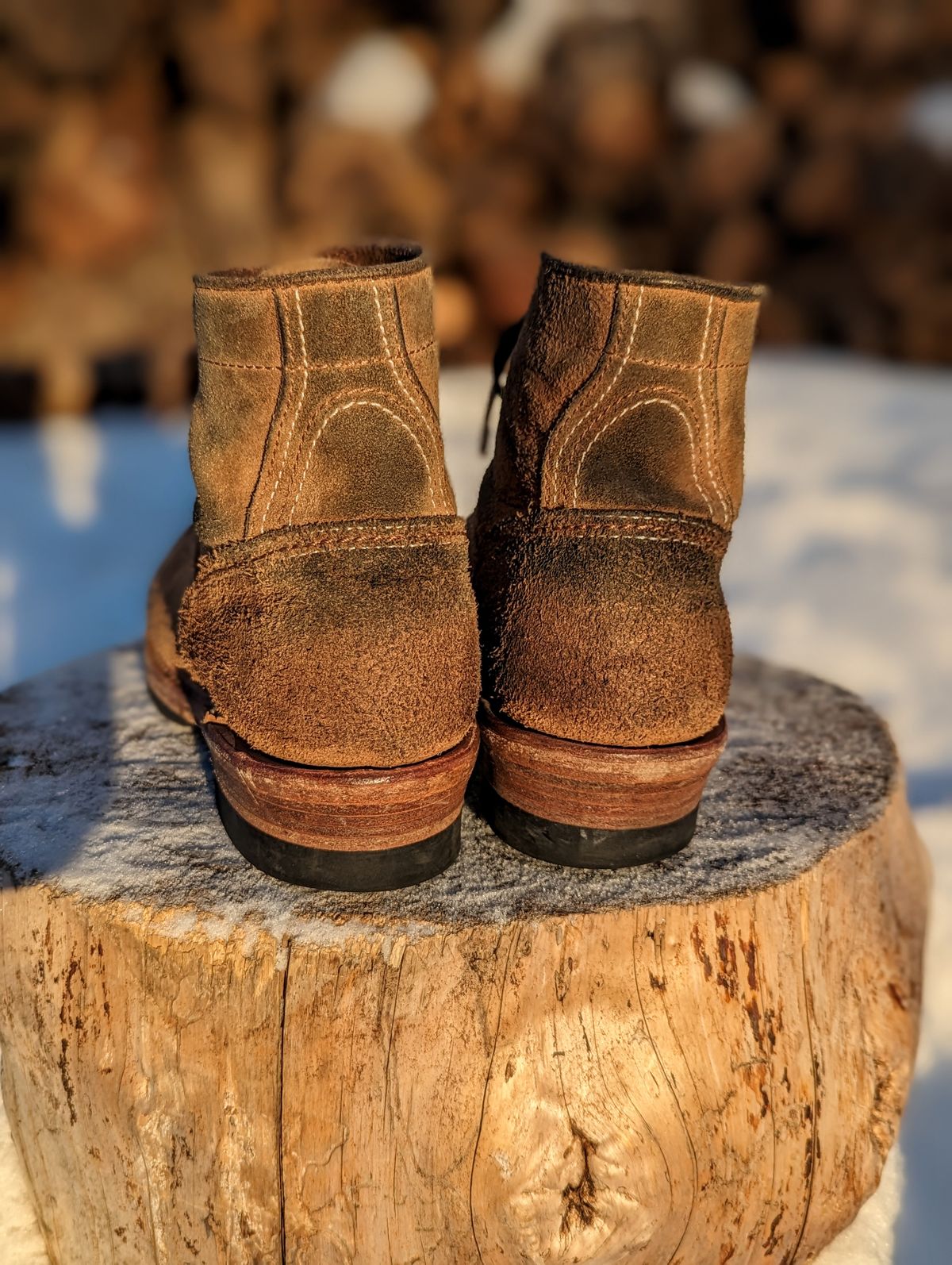 Photo by timelesstough on February 2, 2023 of the John Lofgren Donkey Puncher Boots in Horween Natural Chromexcel Roughout.