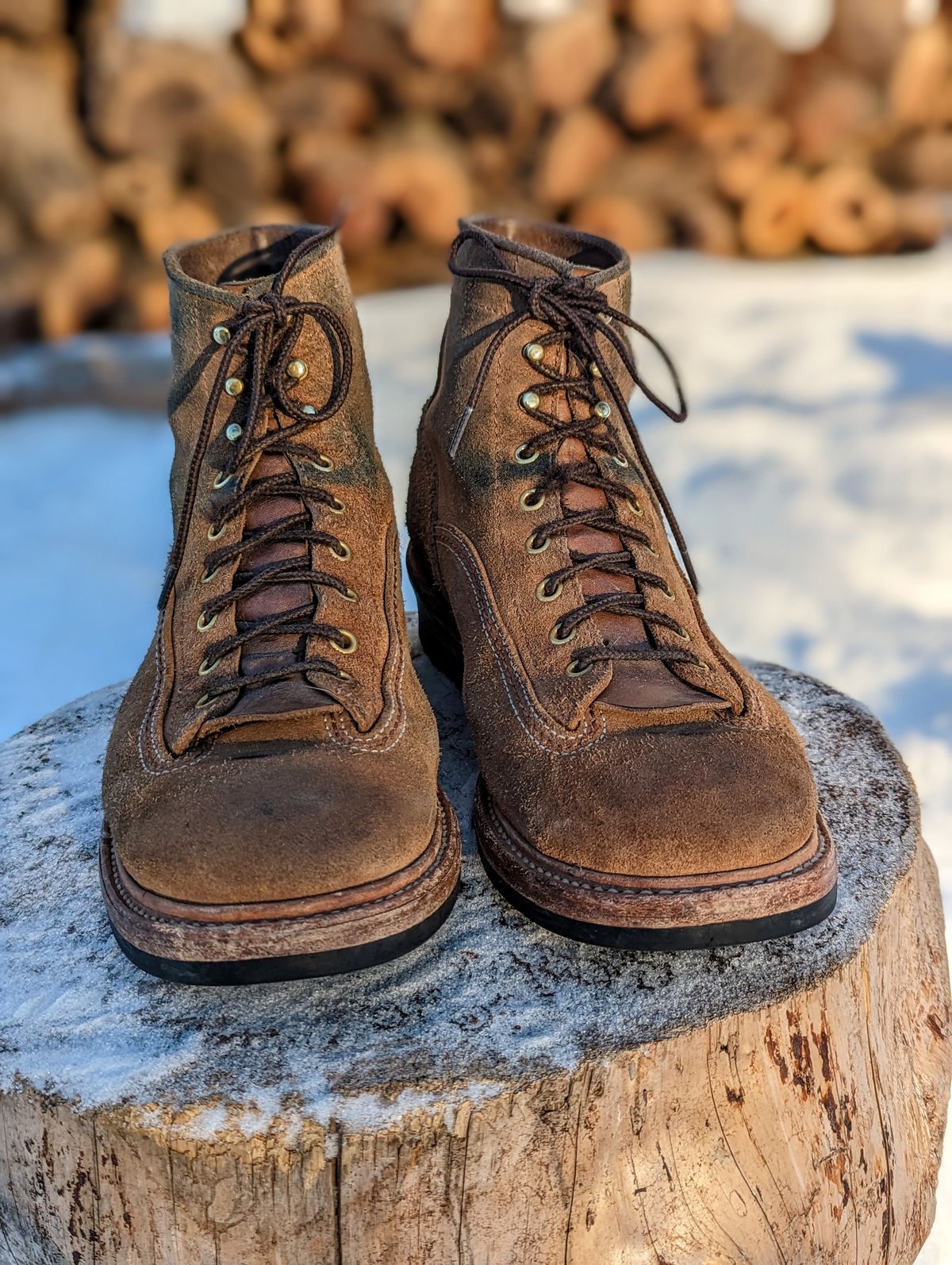 Photo by timelesstough on February 2, 2023 of the John Lofgren Donkey Puncher Boots in Horween Natural Chromexcel Roughout.