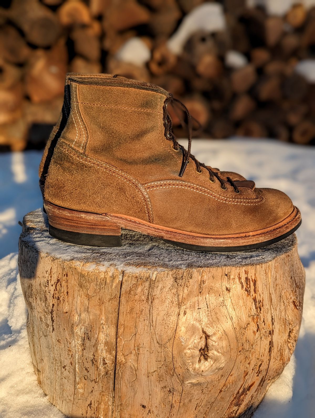 Photo by timelesstough on February 2, 2023 of the John Lofgren Donkey Puncher Boots in Horween Natural Chromexcel Roughout.