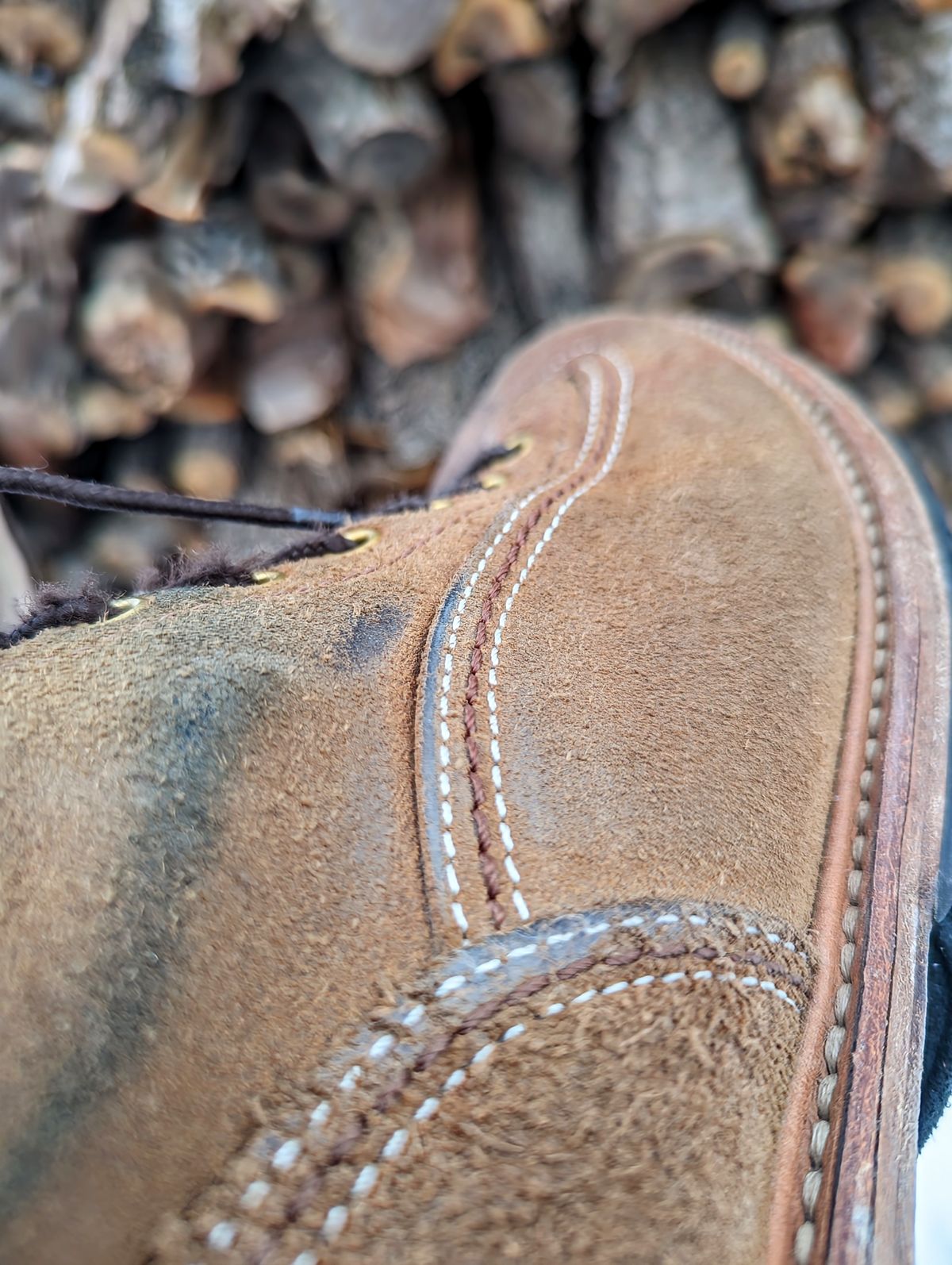 Photo by timelesstough on March 2, 2023 of the John Lofgren Donkey Puncher Boots in Horween Natural Chromexcel Roughout.