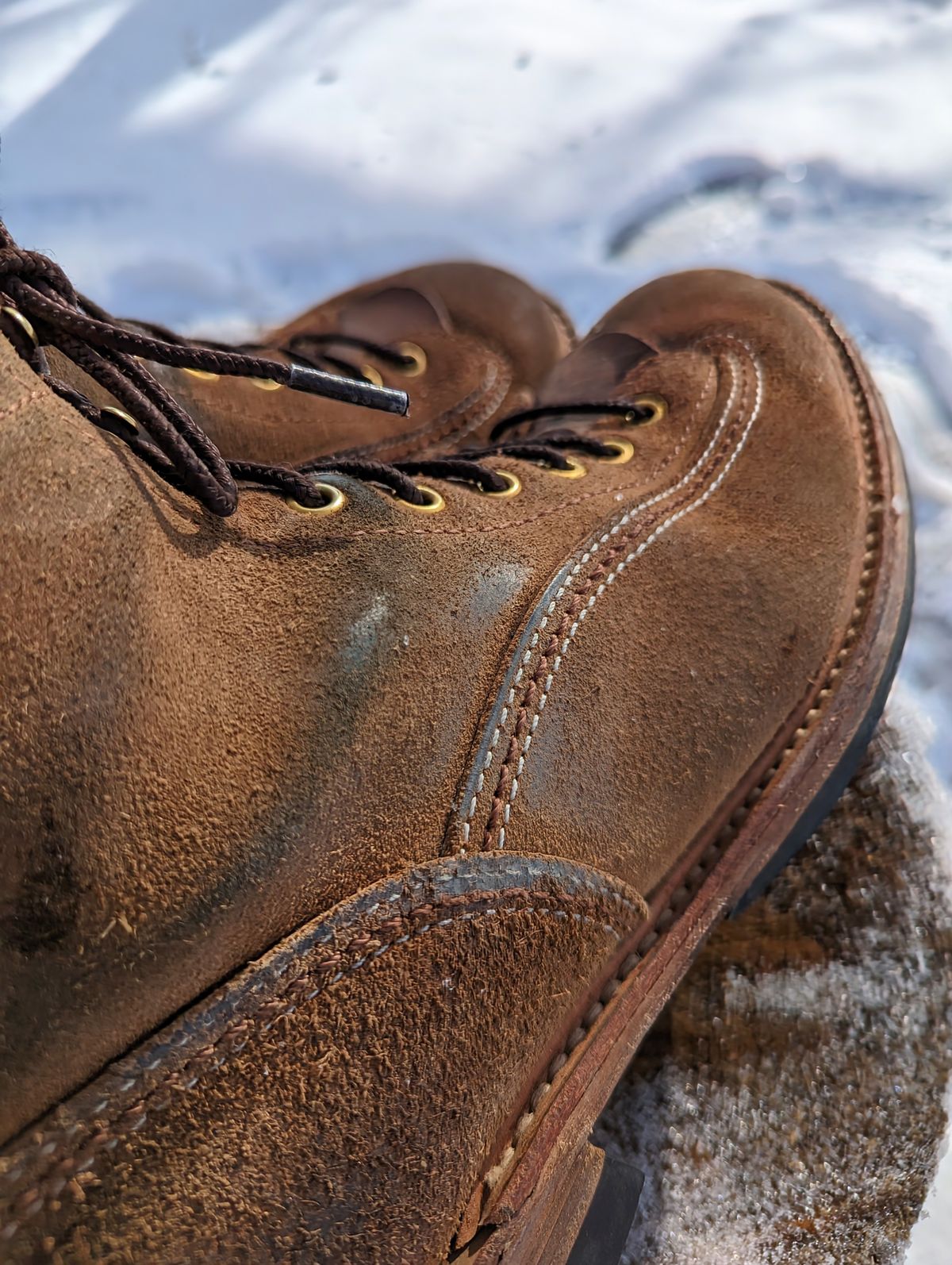 Photo by timelesstough on April 1, 2023 of the John Lofgren Donkey Puncher Boots in Horween Natural Chromexcel Roughout.