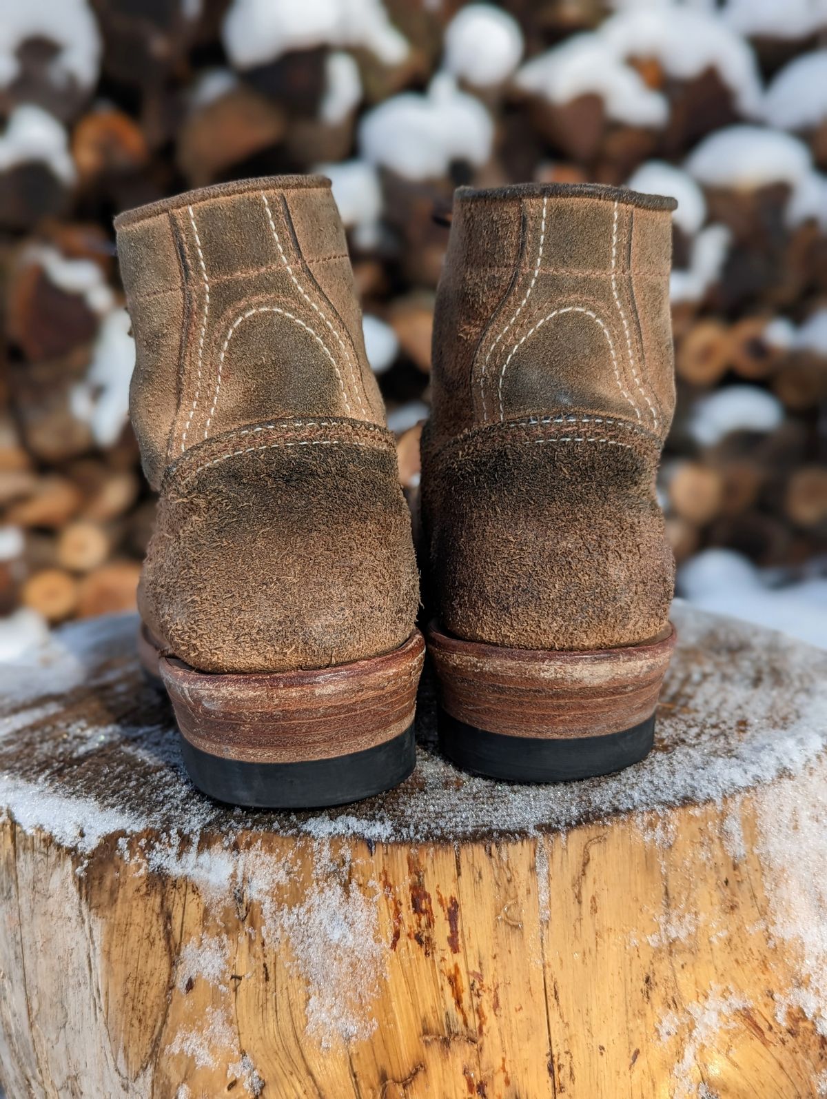 Photo by timelesstough on April 1, 2023 of the John Lofgren Donkey Puncher Boots in Horween Natural Chromexcel Roughout.