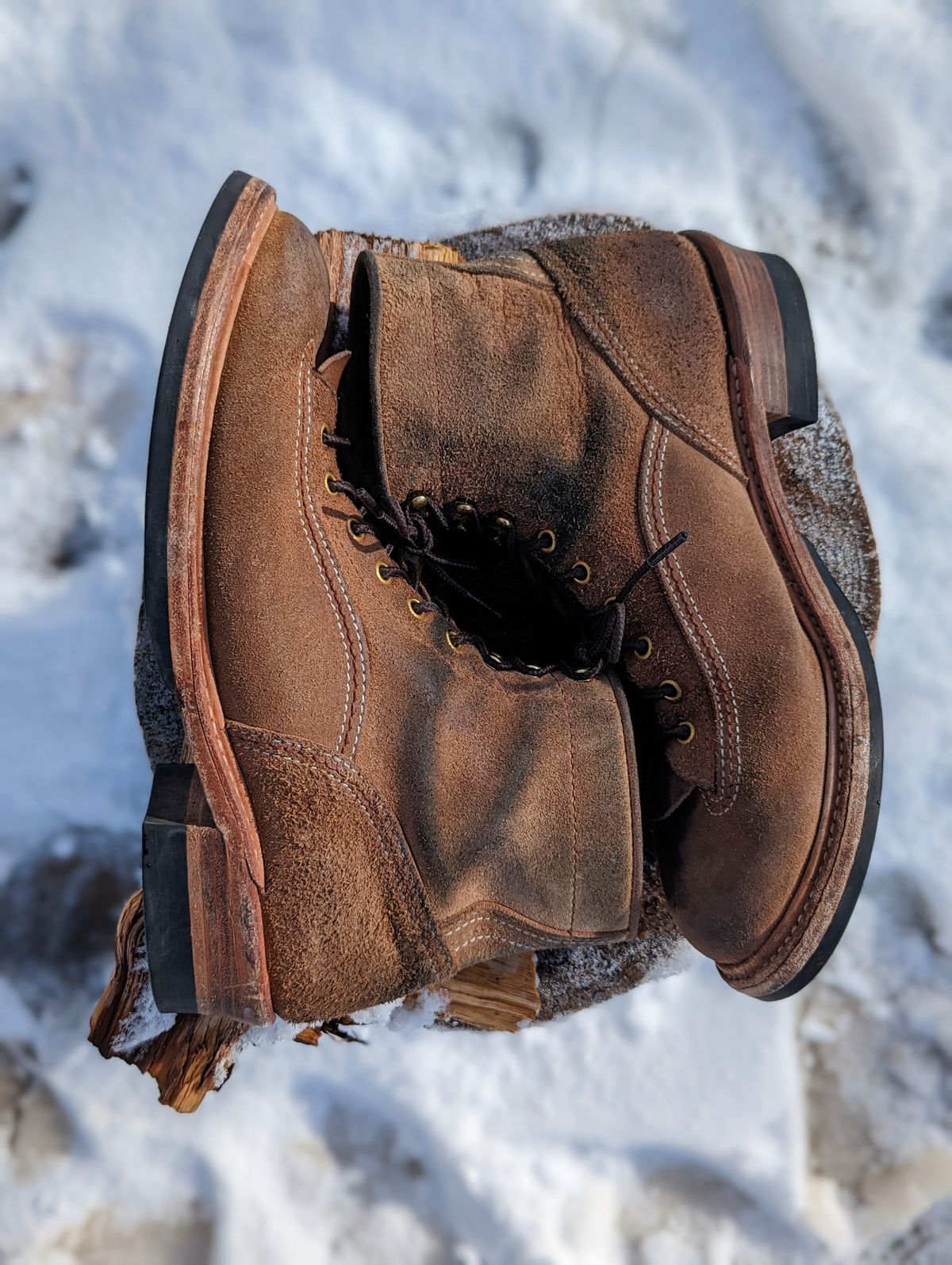 Photo by timelesstough on April 1, 2023 of the John Lofgren Donkey Puncher Boots in Horween Natural Chromexcel Roughout.