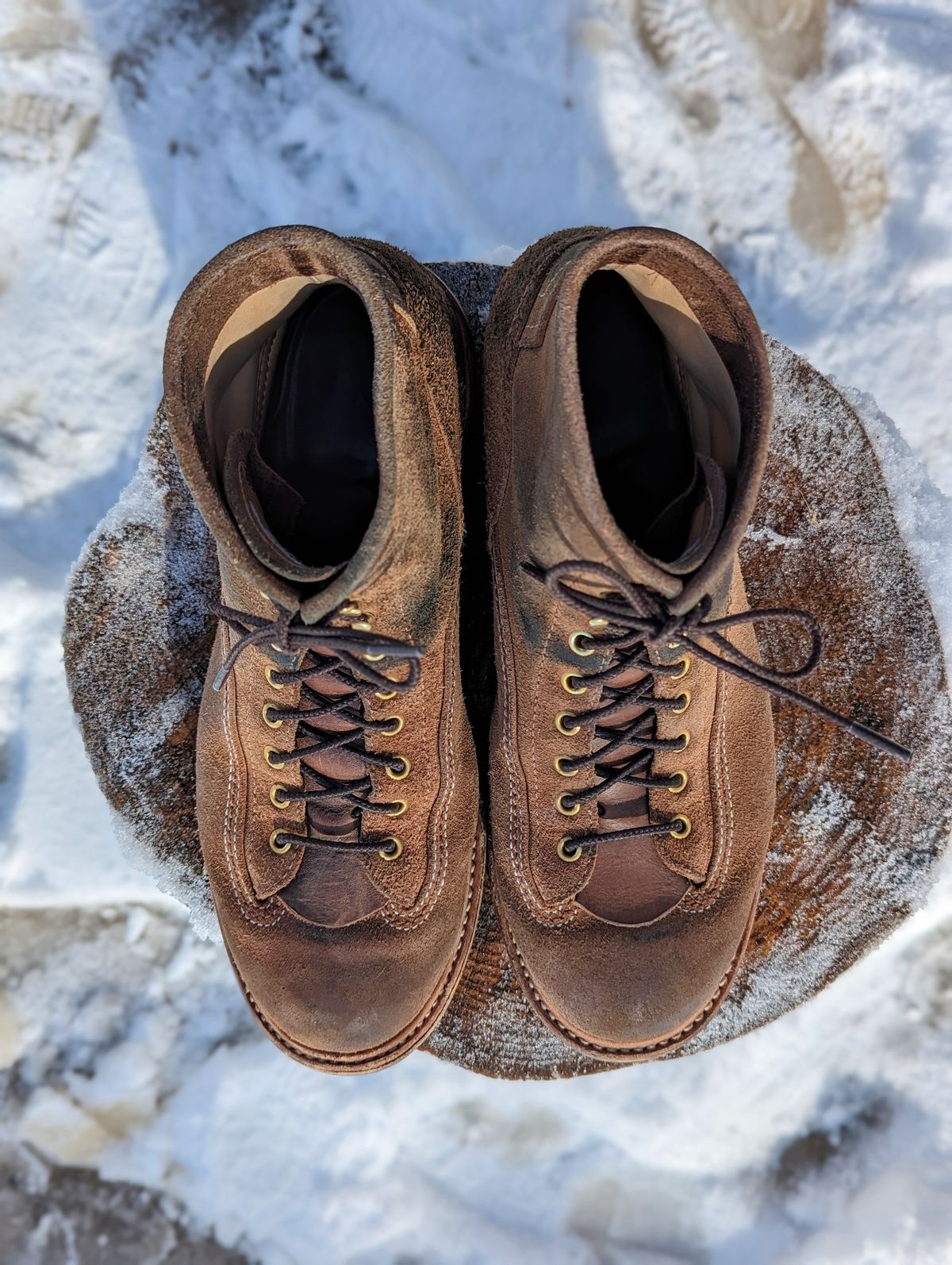 Photo by timelesstough on April 1, 2023 of the John Lofgren Donkey Puncher Boots in Horween Natural Chromexcel Roughout.