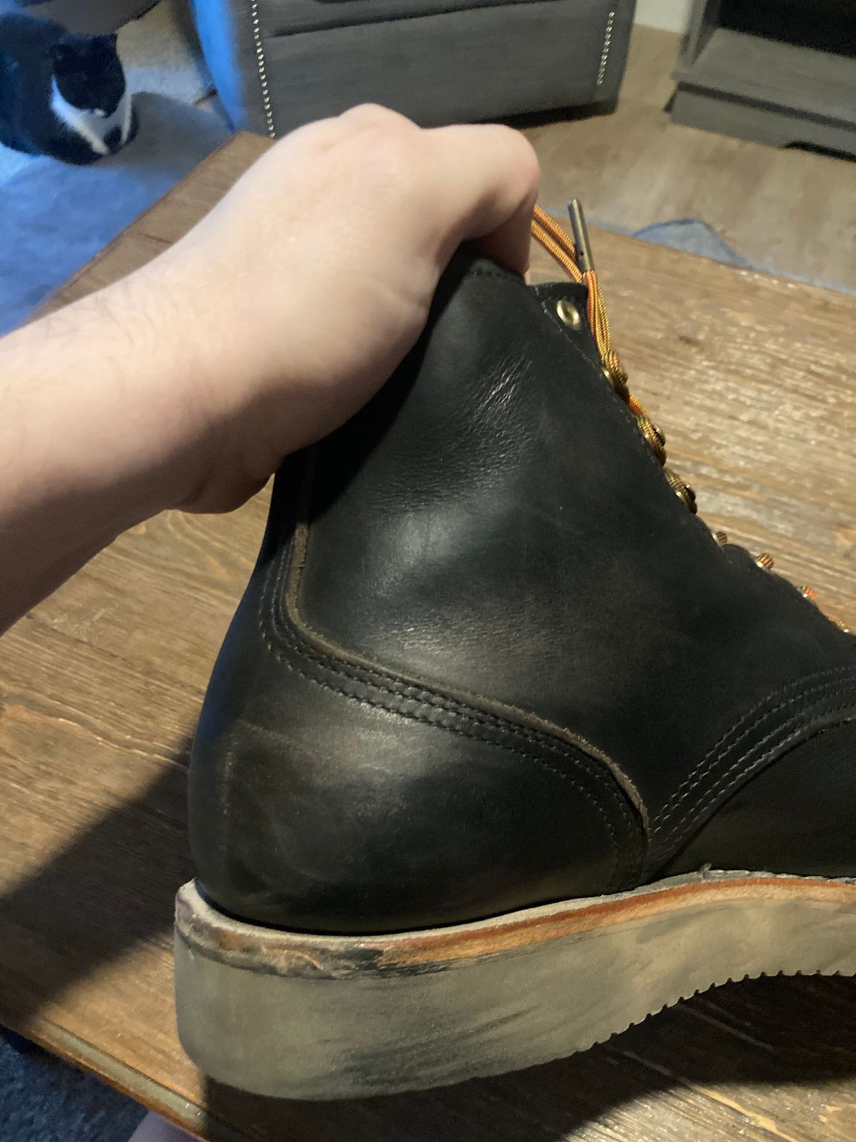 Photo by PostGhost on October 29, 2024 of the Nicks Free Range in Horween Black Chromexcel.