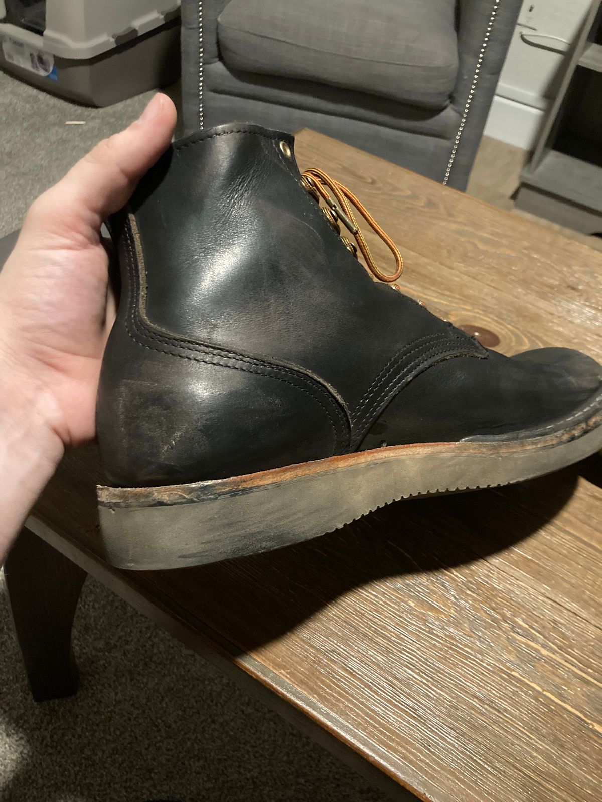 Photo by PostGhost on November 20, 2024 of the Nicks Free Range in Horween Black Chromexcel.