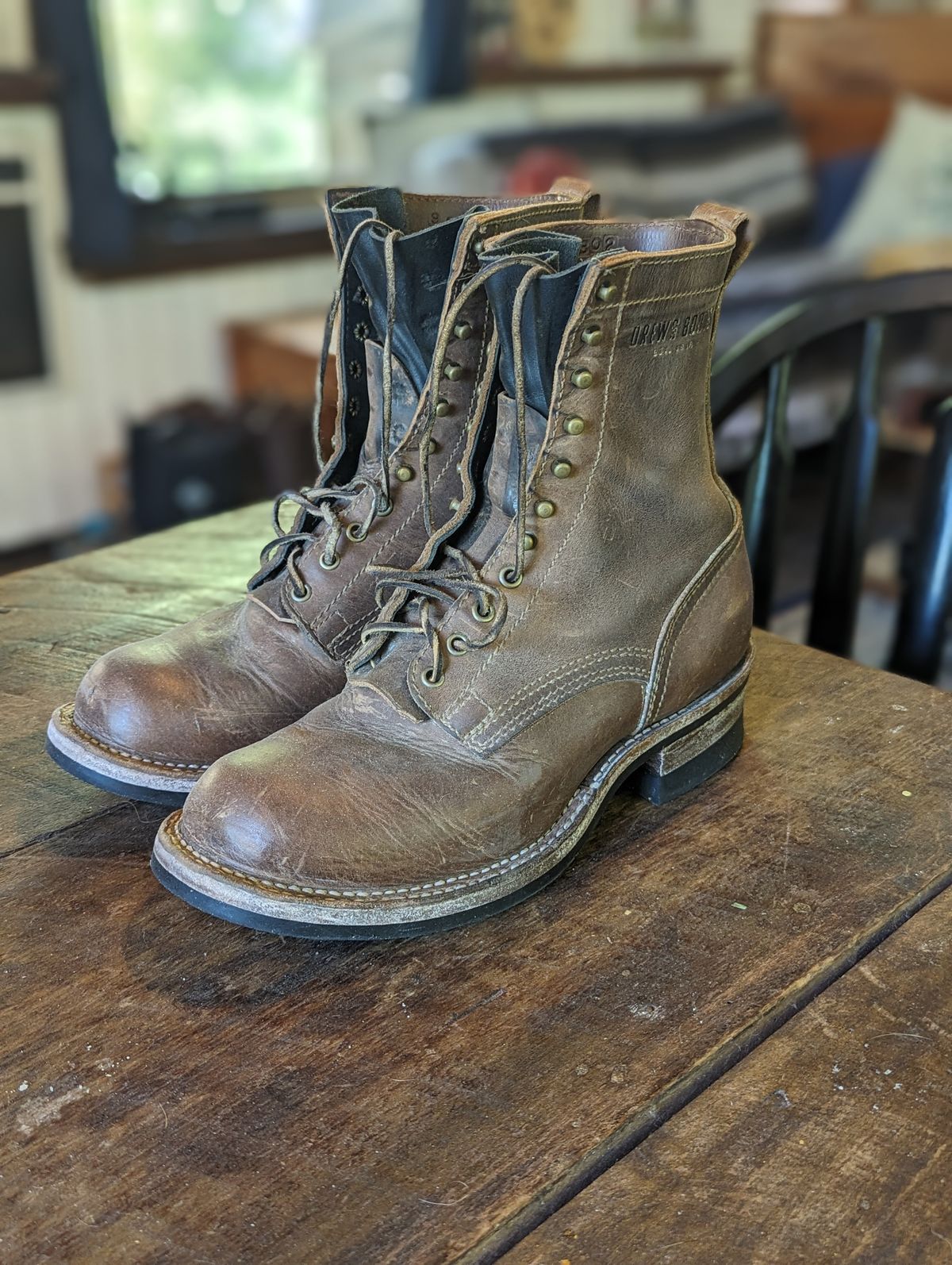 Photo by towcars on June 6, 2024 of the Drew's Boots 8-Inch Logger in Rowdy Smooth.