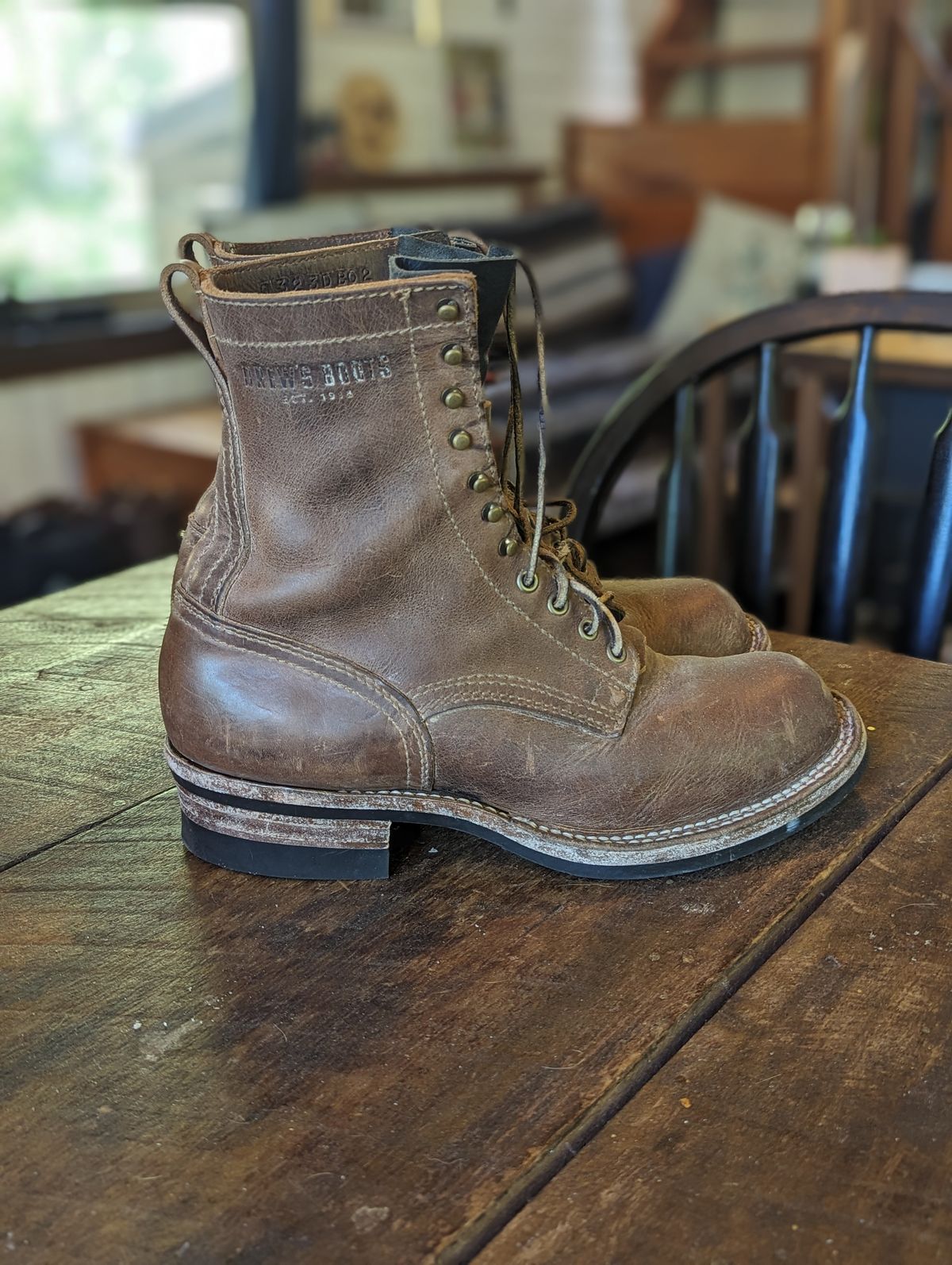 Photo by towcars on June 6, 2024 of the Drew's Boots 8-Inch Logger in Rowdy Smooth.
