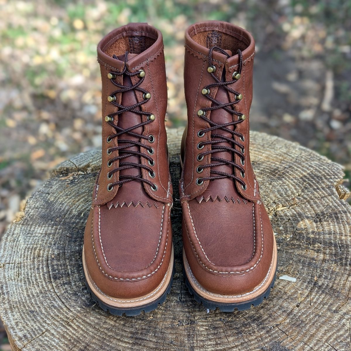 Photo by towcars on October 1, 2024 of the Russell Moccasin Co. Backcountry in Walnut Timberjack.