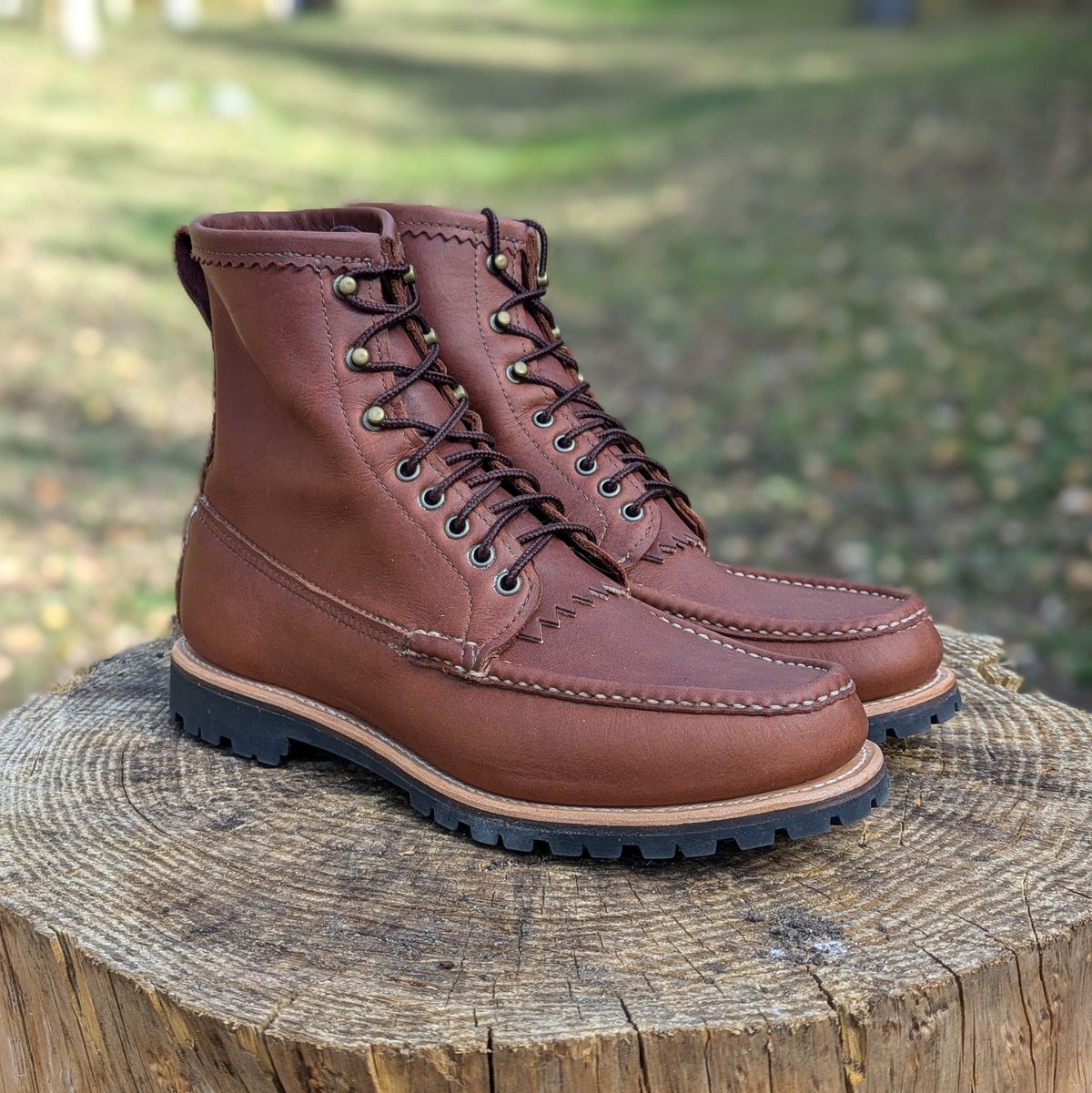 Photo by towcars on October 1, 2024 of the Russell Moccasin Co. Backcountry in Walnut Timberjack.