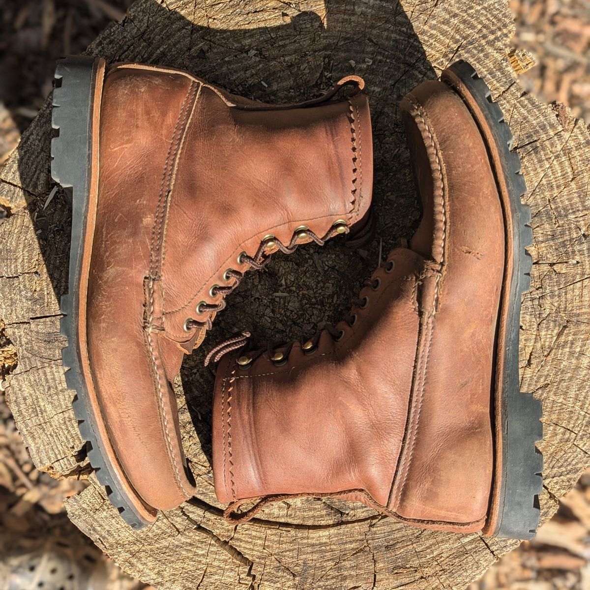 Photo by towcars on November 1, 2024 of the Russell Moccasin Co. Backcountry in Walnut Timberjack.