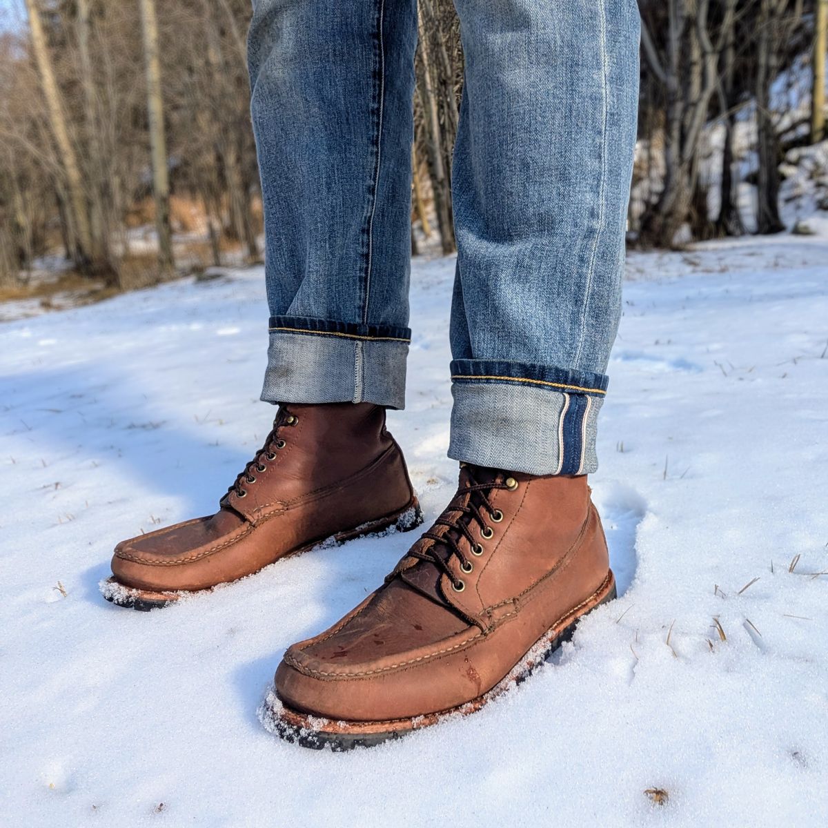 Photo by towcars on December 1, 2024 of the Russell Moccasin Co. Backcountry in Walnut Timberjack.