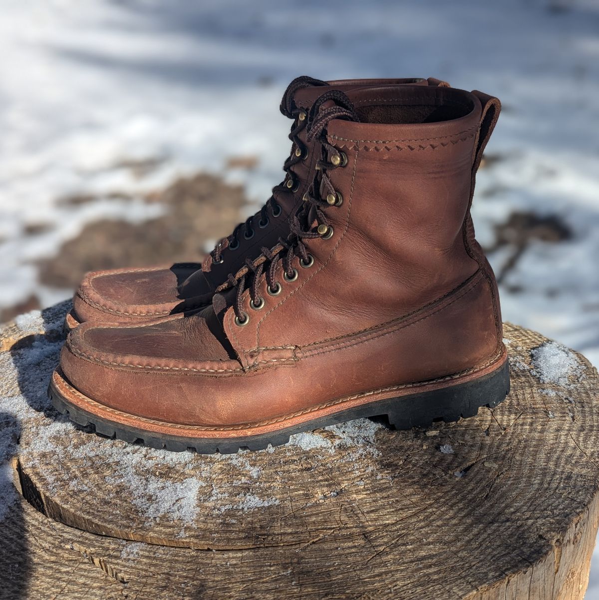 Photo by towcars on December 1, 2024 of the Russell Moccasin Co. Backcountry in Walnut Timberjack.