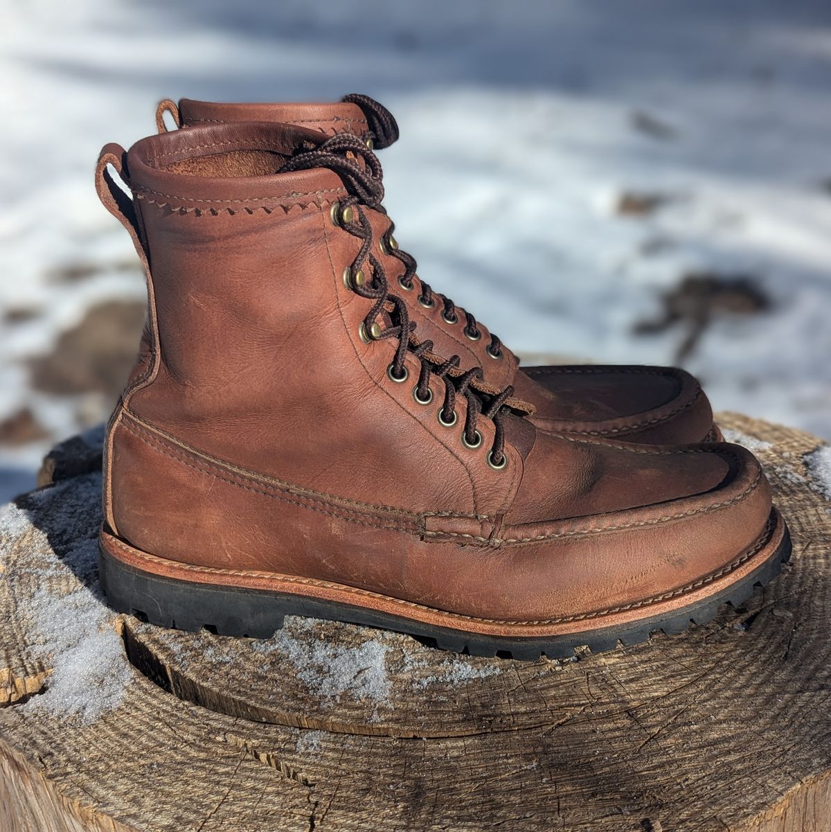 Photo by towcars on December 1, 2024 of the Russell Moccasin Co. Backcountry in Walnut Timberjack.
