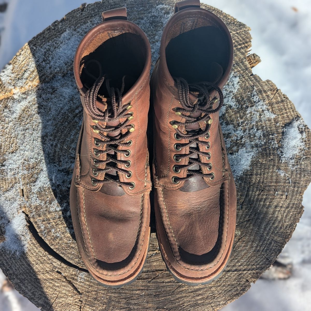 Photo by towcars on December 1, 2024 of the Russell Moccasin Co. Backcountry in Walnut Timberjack.