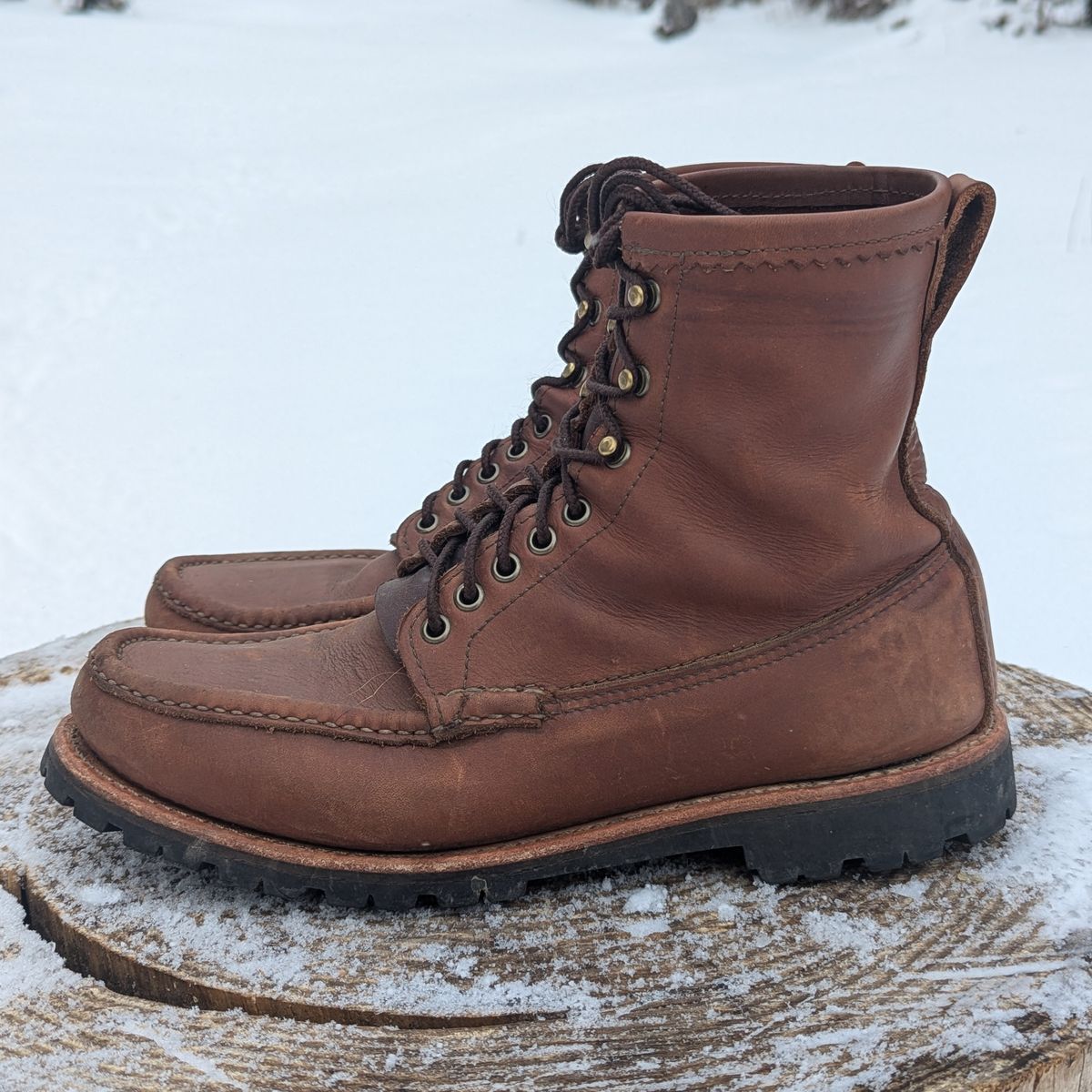Photo by towcars on January 2, 2025 of the Russell Moccasin Co. Backcountry in Walnut Timberjack.