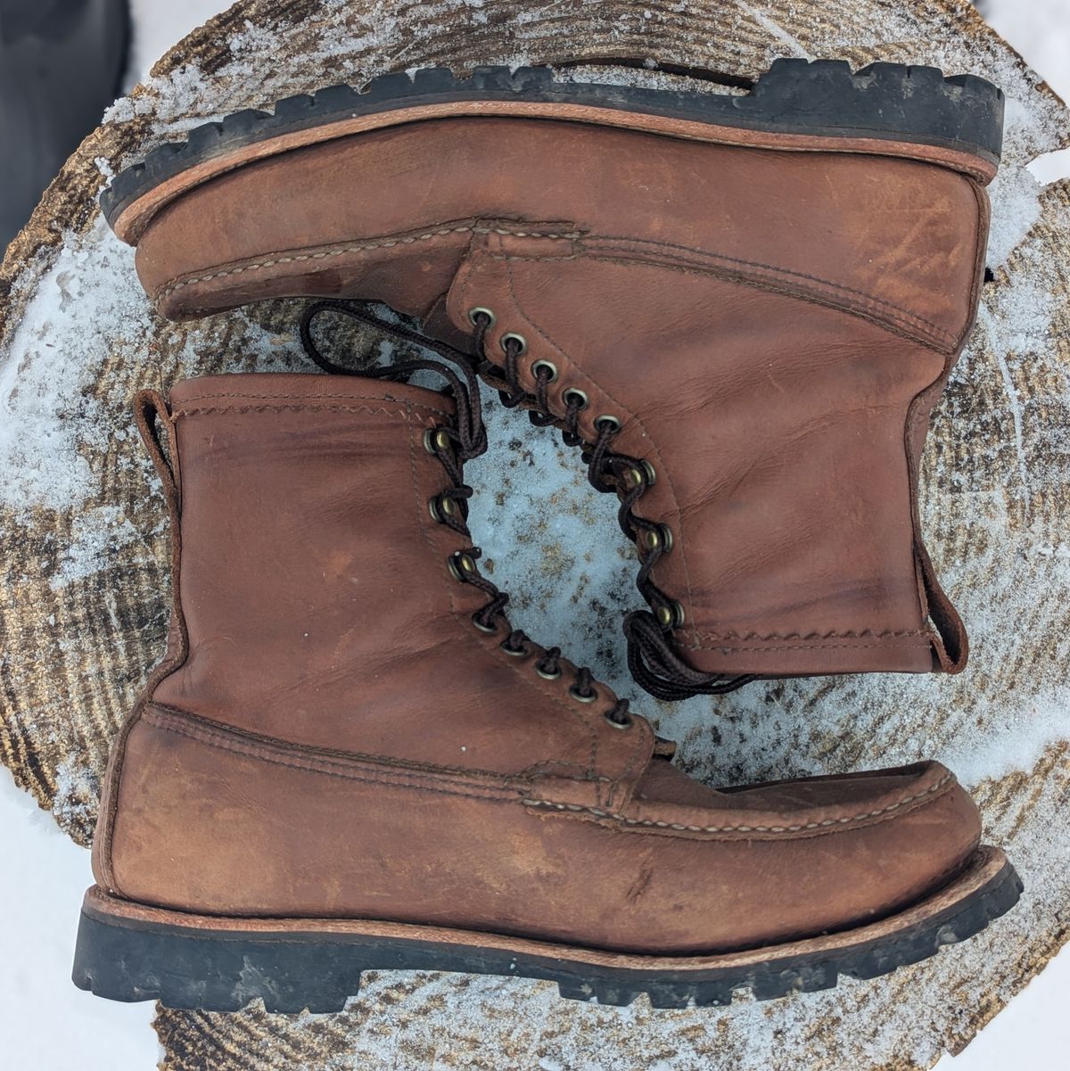 Photo by towcars on January 2, 2025 of the Russell Moccasin Co. Backcountry in Walnut Timberjack.