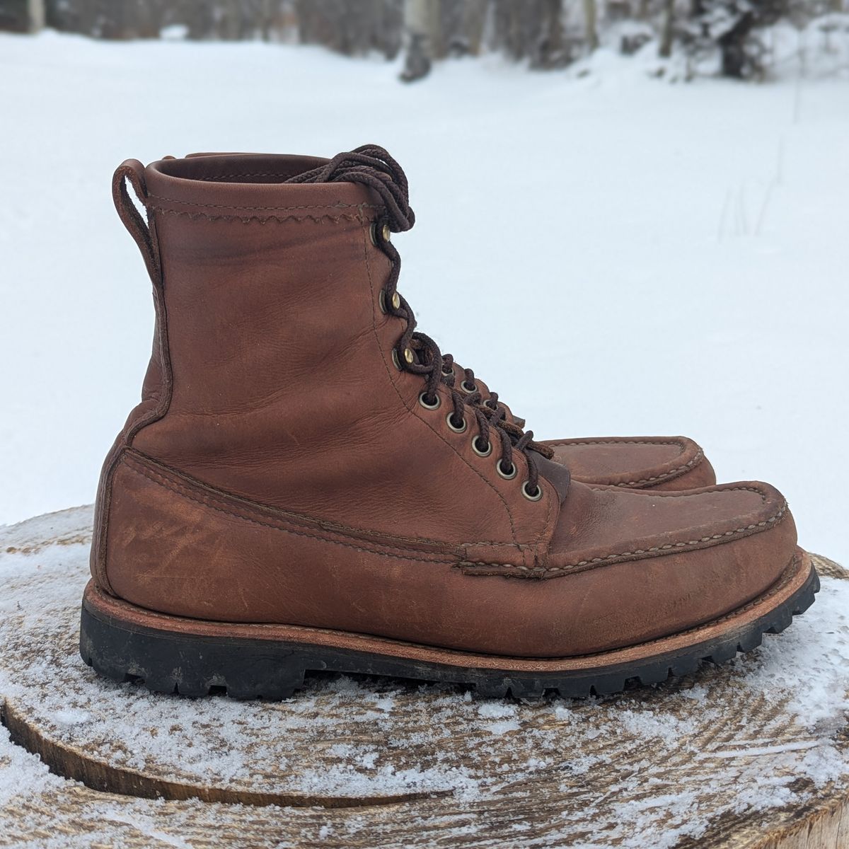 Photo by towcars on January 2, 2025 of the Russell Moccasin Co. Backcountry in Walnut Timberjack.