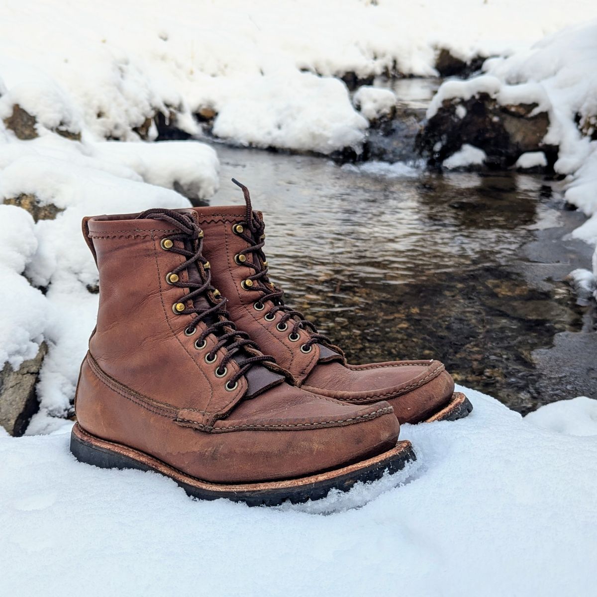 Photo by towcars on March 4, 2025 of the Russell Moccasin Co. Backcountry in Walnut Timberjack.