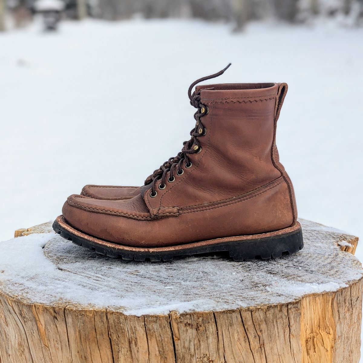 Photo by towcars on March 4, 2025 of the Russell Moccasin Co. Backcountry in Walnut Timberjack.