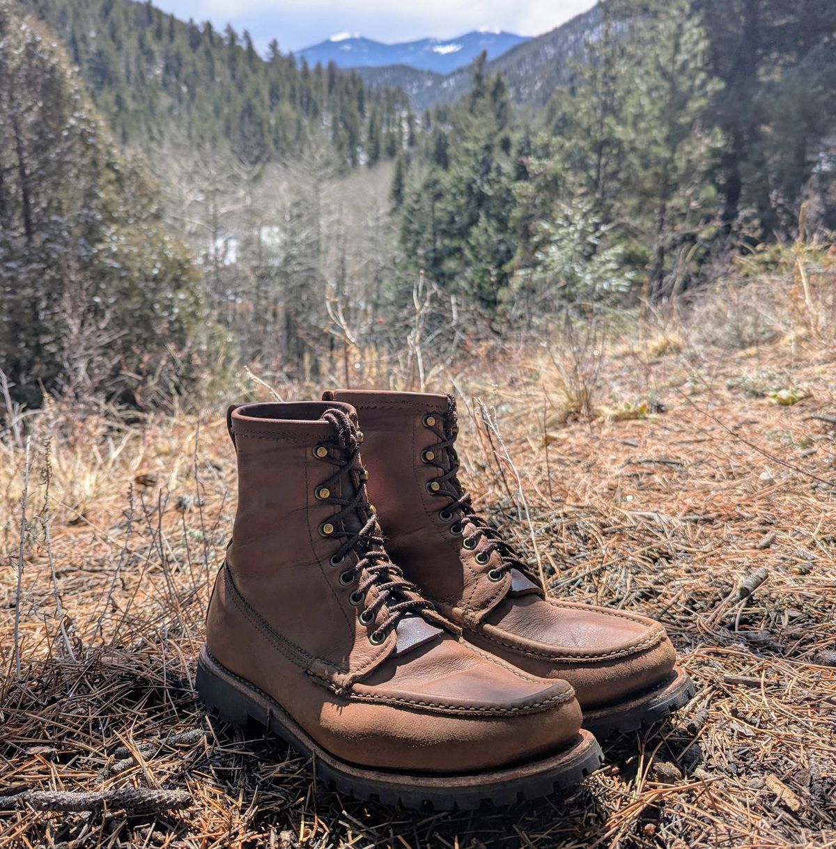 Photo by towcars on April 1, 2025 of the Russell Moccasin Co. Backcountry in Walnut Timberjack.