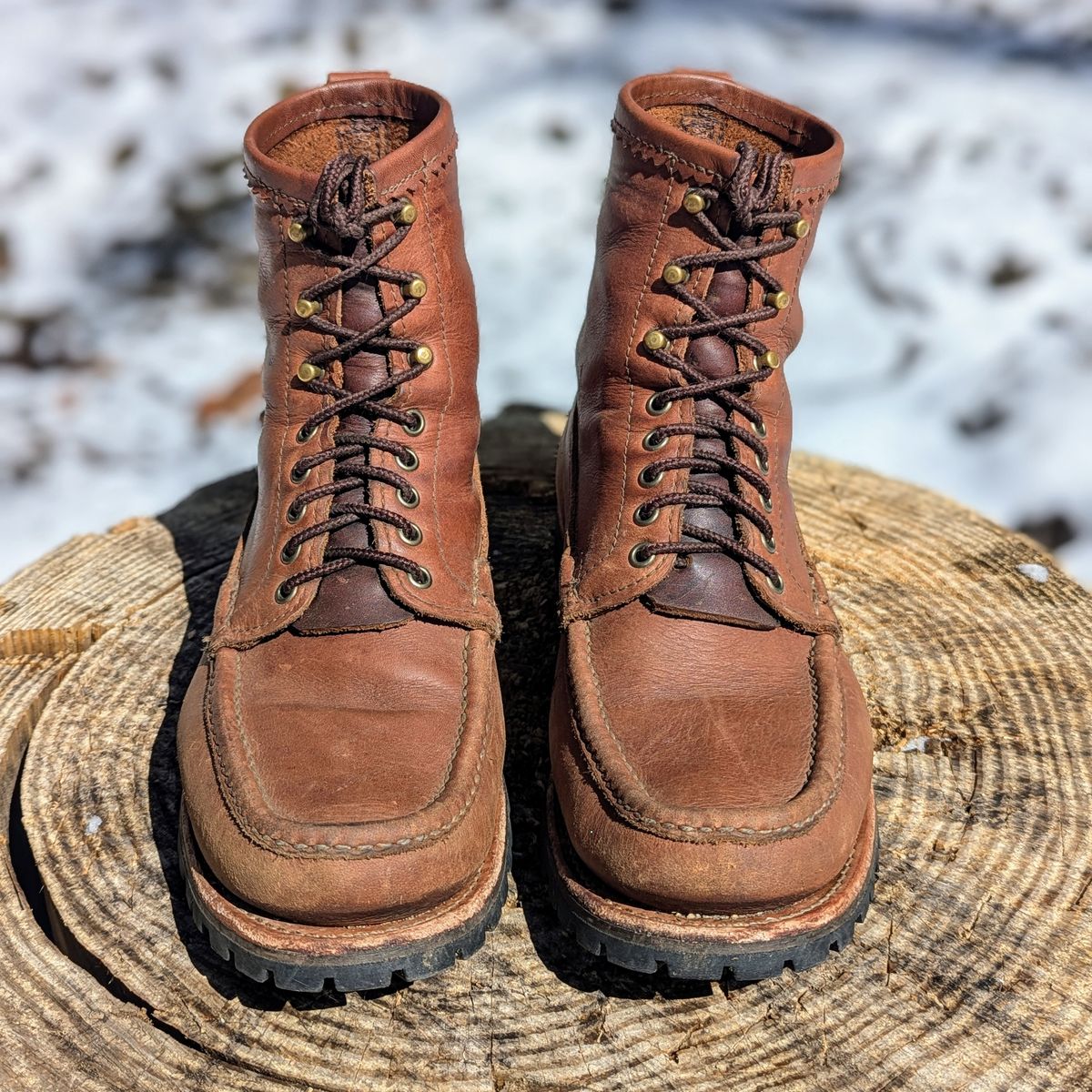 Photo by towcars on April 1, 2025 of the Russell Moccasin Co. Backcountry in Walnut Timberjack.