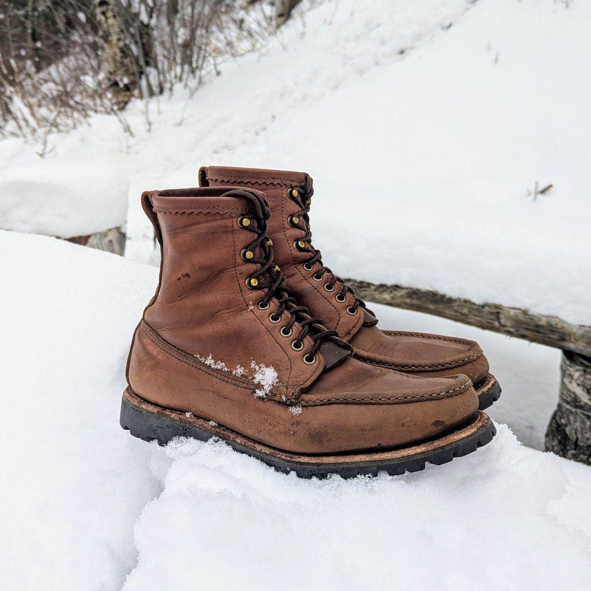 Photo by towcars on April 5, 2025 of the Russell Moccasin Co. Backcountry in Walnut Timberjack.