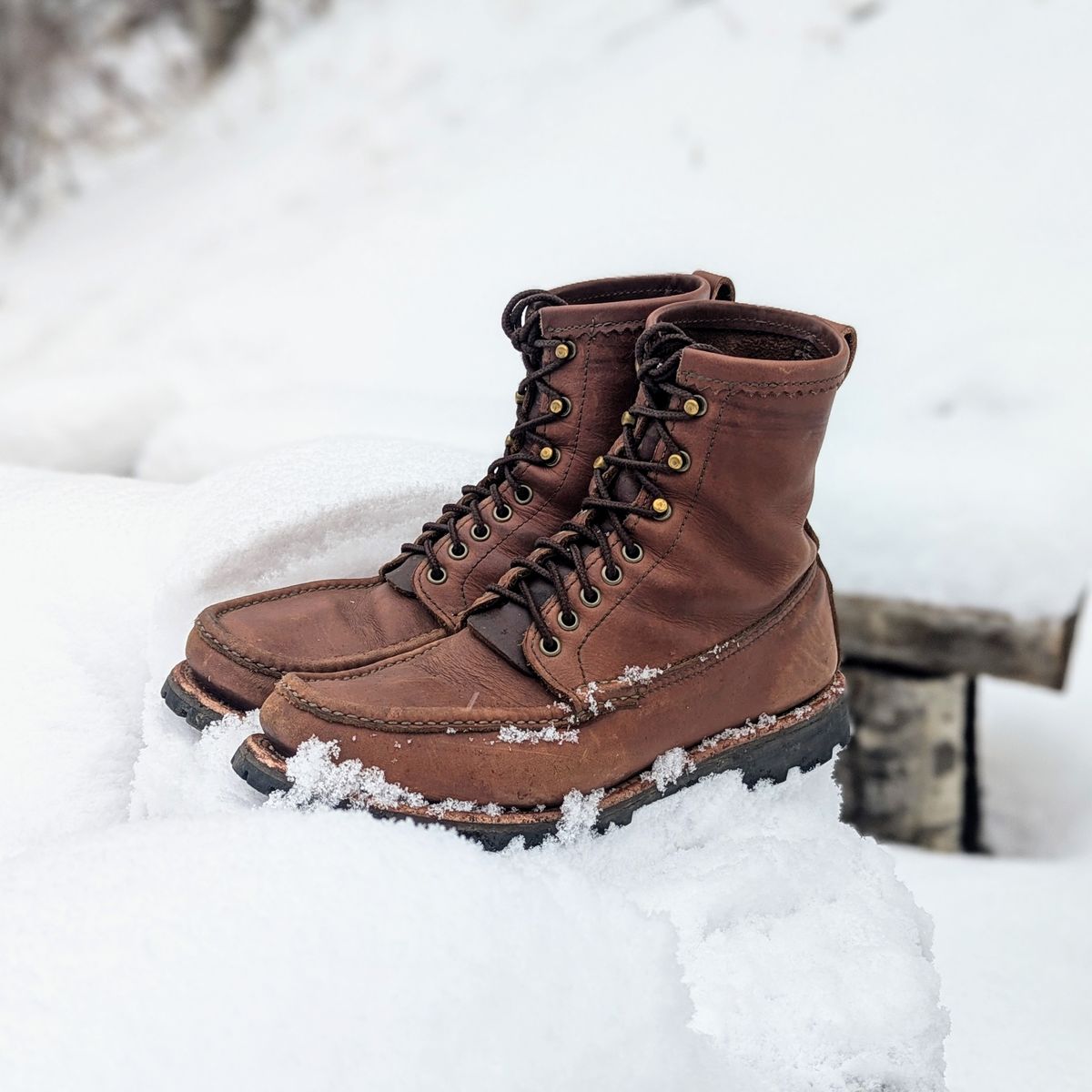 Photo by towcars on April 5, 2025 of the Russell Moccasin Co. Backcountry in Walnut Timberjack.