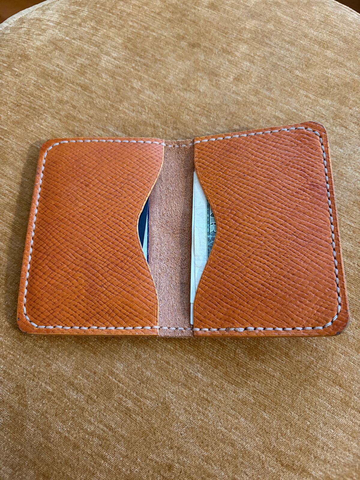Photo by PinyonPine on December 5, 2025 of the Oldwalrus Two Slot Bifold Wallet in Horween Double Glazed Natural Latigo.