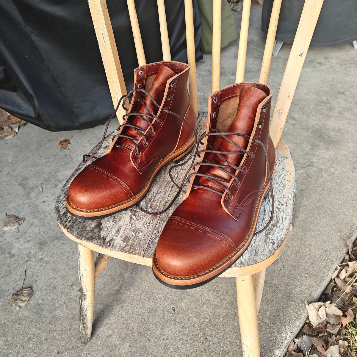 Photo by x_leatherface_stitch_x on March 12, 2026 of the Truman Cap Toe Boot in Seidel Redwood Double Shot.