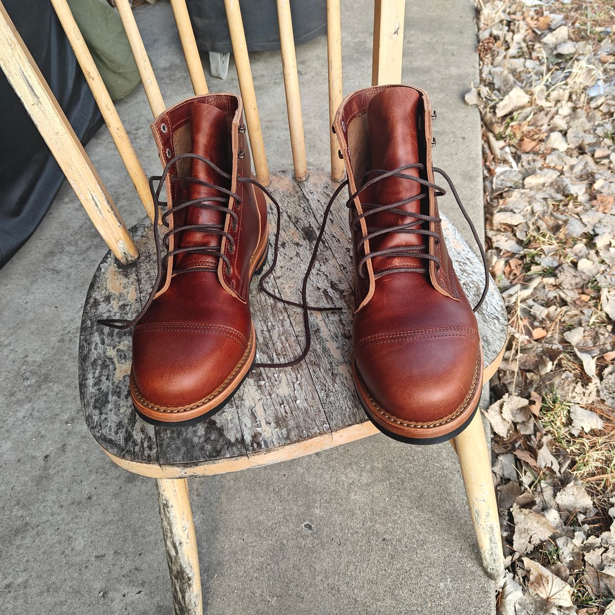 Photo by x_leatherface_stitch_x on March 12, 2026 of the Truman Cap Toe Boot in Seidel Redwood Double Shot.
