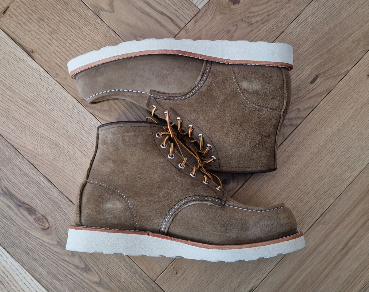 Photo by North on March 6, 2026 of the Red Wing 6-Inch Classic Moc in S.B. Foot Olive Mohave Roughout.