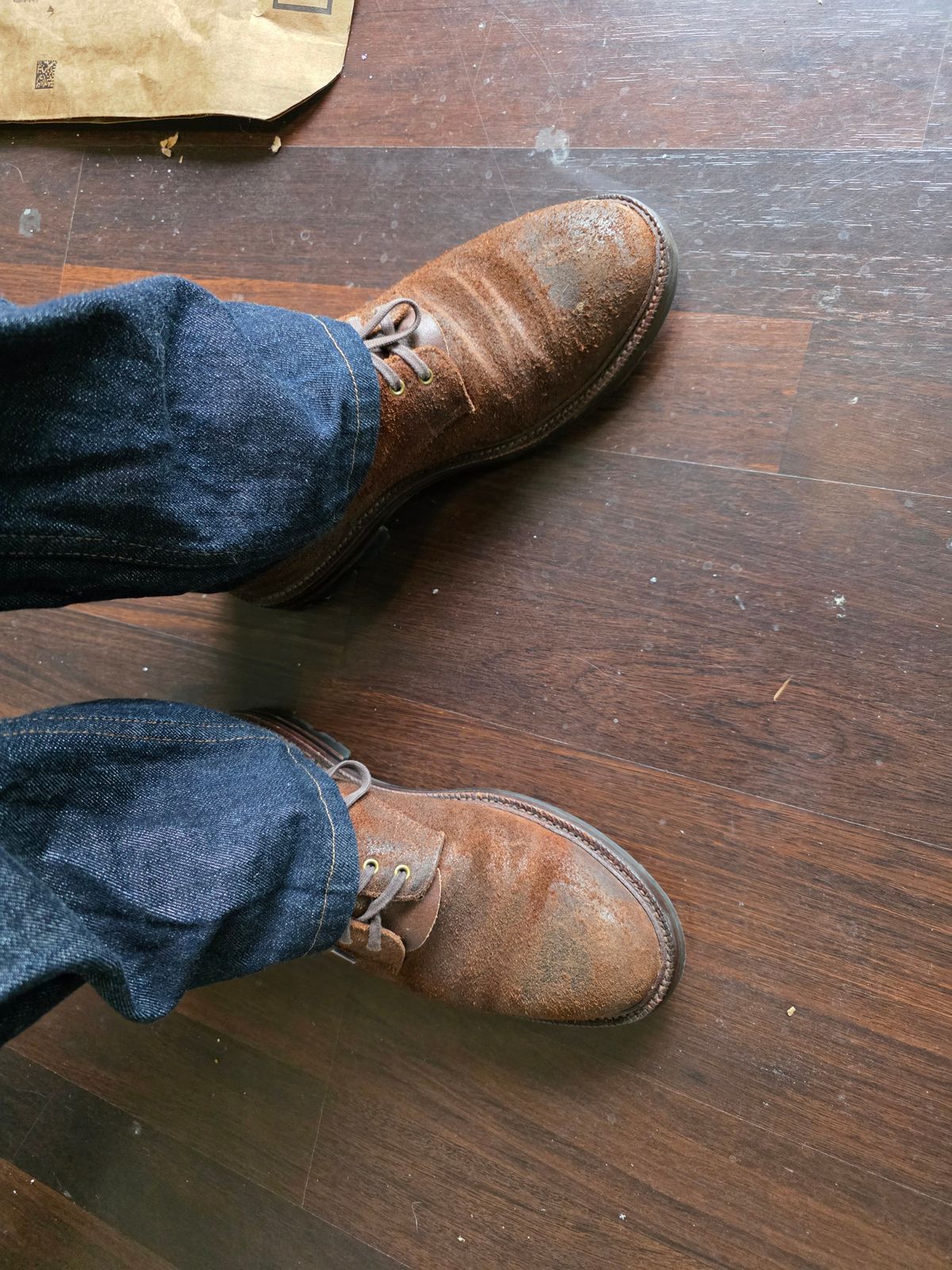 Photo by Tieric on March 29, 2026 of the Grant Stone Edward Boot in C.F. Stead Dark Oak Roughout.