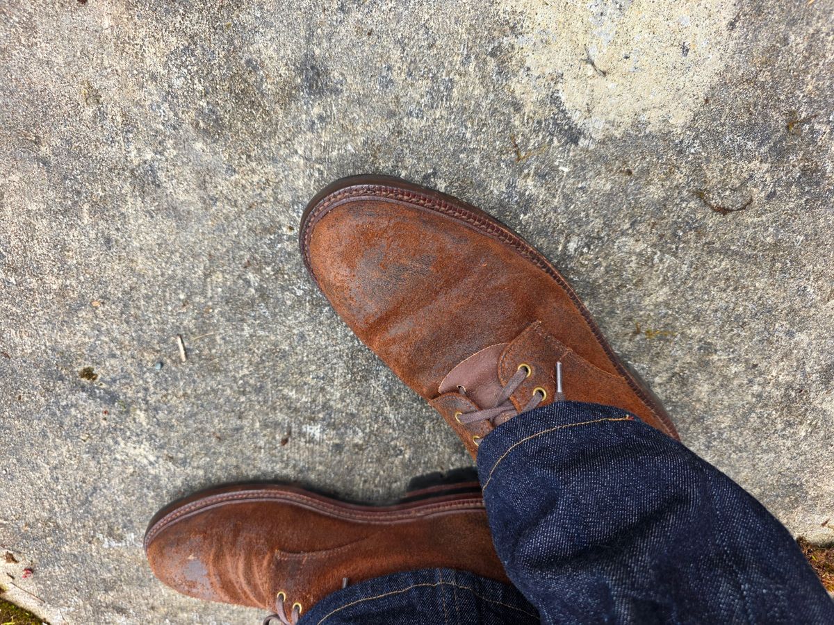 Photo by Tieric on March 29, 2026 of the Grant Stone Edward Boot in C.F. Stead Dark Oak Roughout.