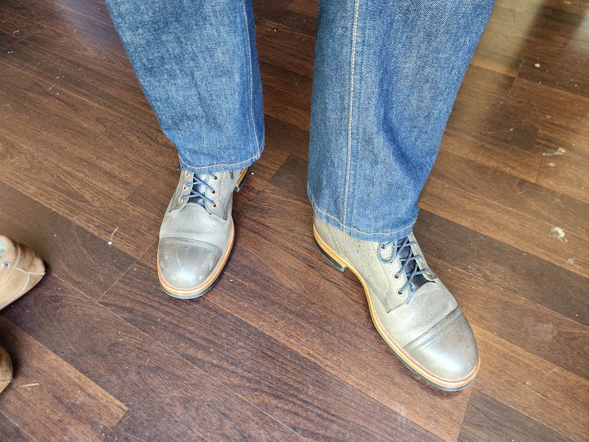 Photo by Tieric on May 1, 2025 of the Iron Boots The Chosen One in C.F. Stead Storm Waxed Kudu.