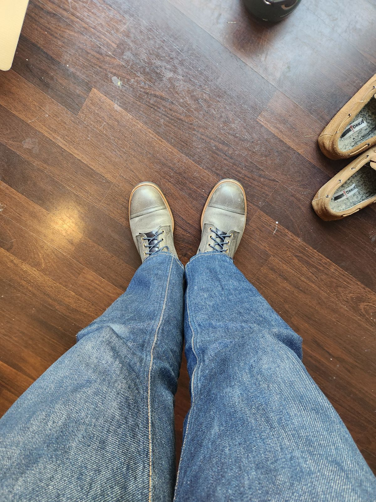 Photo by Tieric on May 1, 2025 of the Iron Boots The Chosen One in C.F. Stead Storm Waxed Kudu.