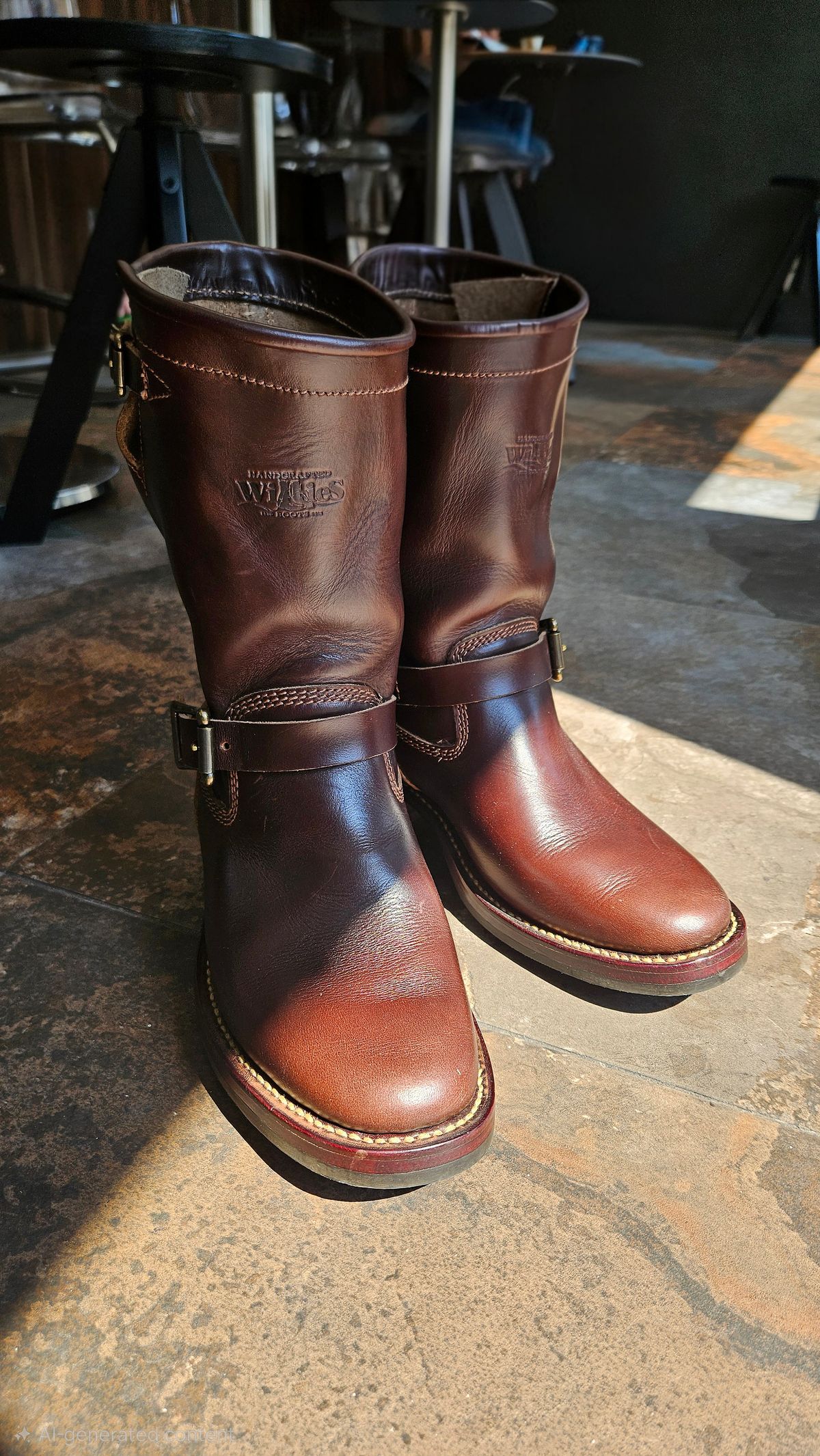 Photo by Teomedro on April 8, 2026 of the Willie's Handmade Boots Willie's Handmade Boots / Engineer Boots in Horween Brown Chromexcel Horsehide.