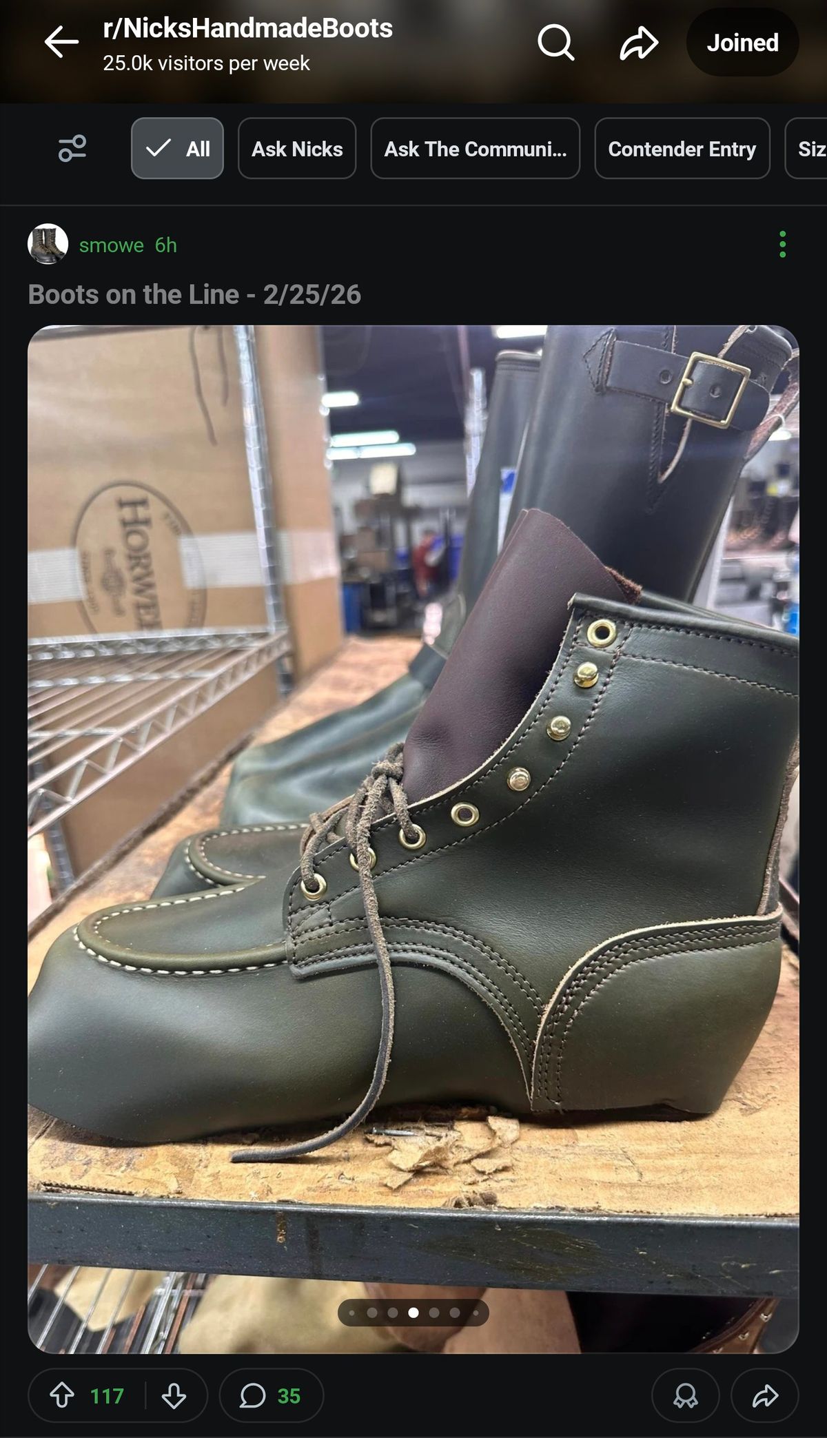 Photo by habibiboots7 on February 26, 2026 of the Nicks Moc Toe in Horween Shackleton Greener Pastures.
