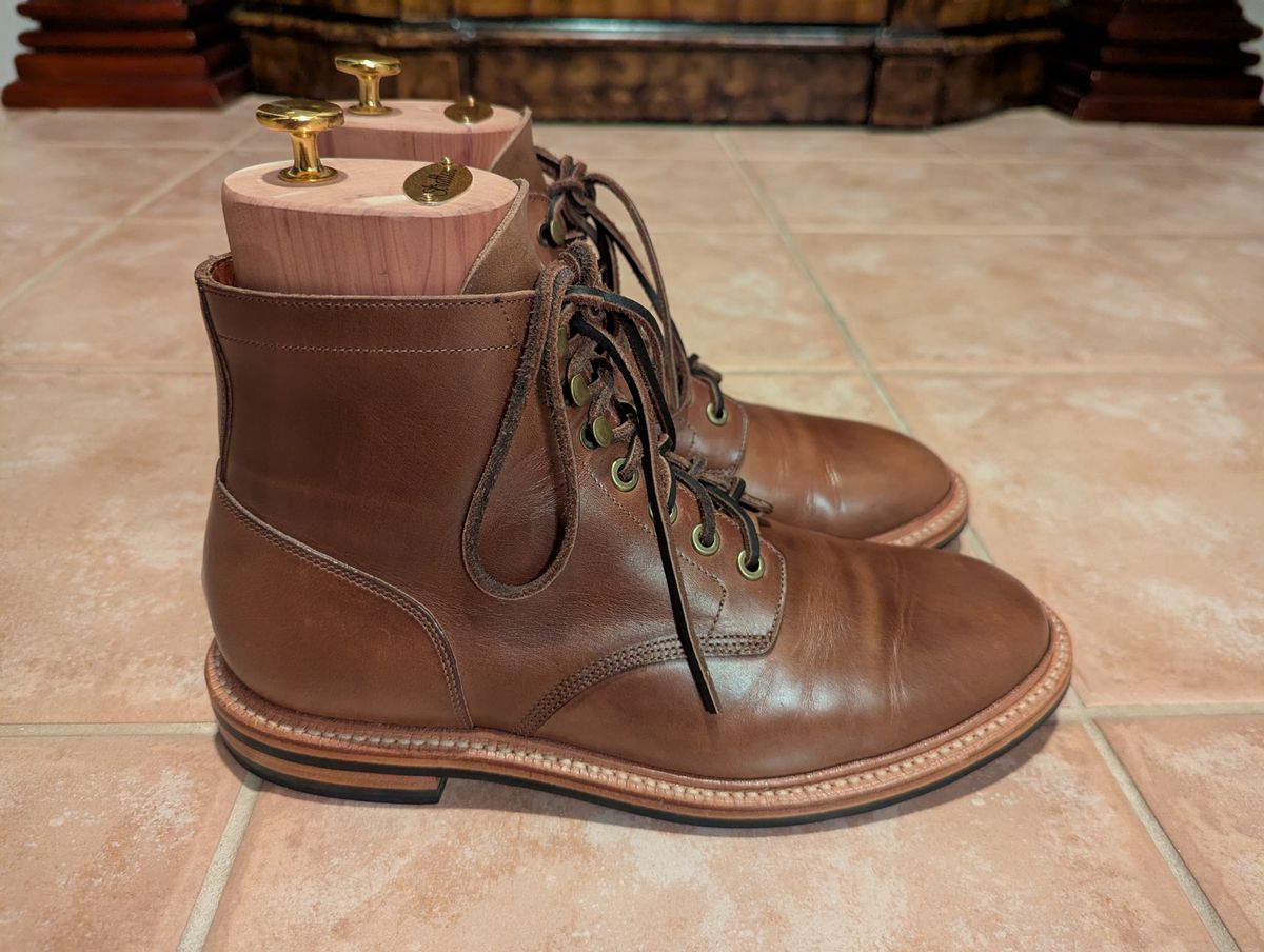 Photo by habibiboots7 on July 10, 2025 of the Grant Stone Diesel Boot in Horween Dune Chromexcel.