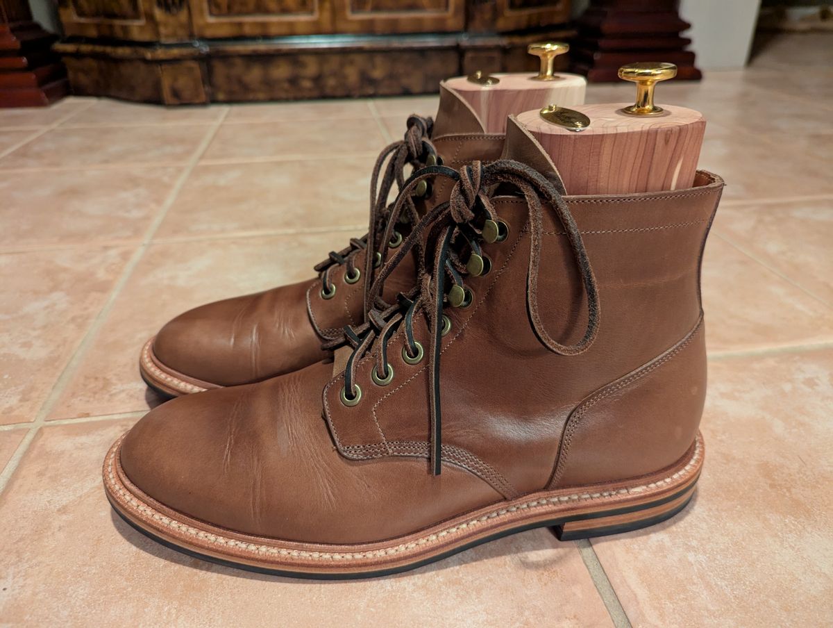 Photo by habibiboots7 on July 10, 2025 of the Grant Stone Diesel Boot in Horween Dune Chromexcel.