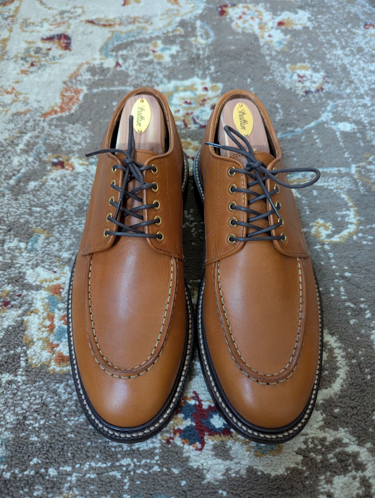 Photo by habibiboots7 on August 25, 2025 of the Grant Stone Moc Toe Derby in Badalassi Carlo Saddle Tan Minerva.