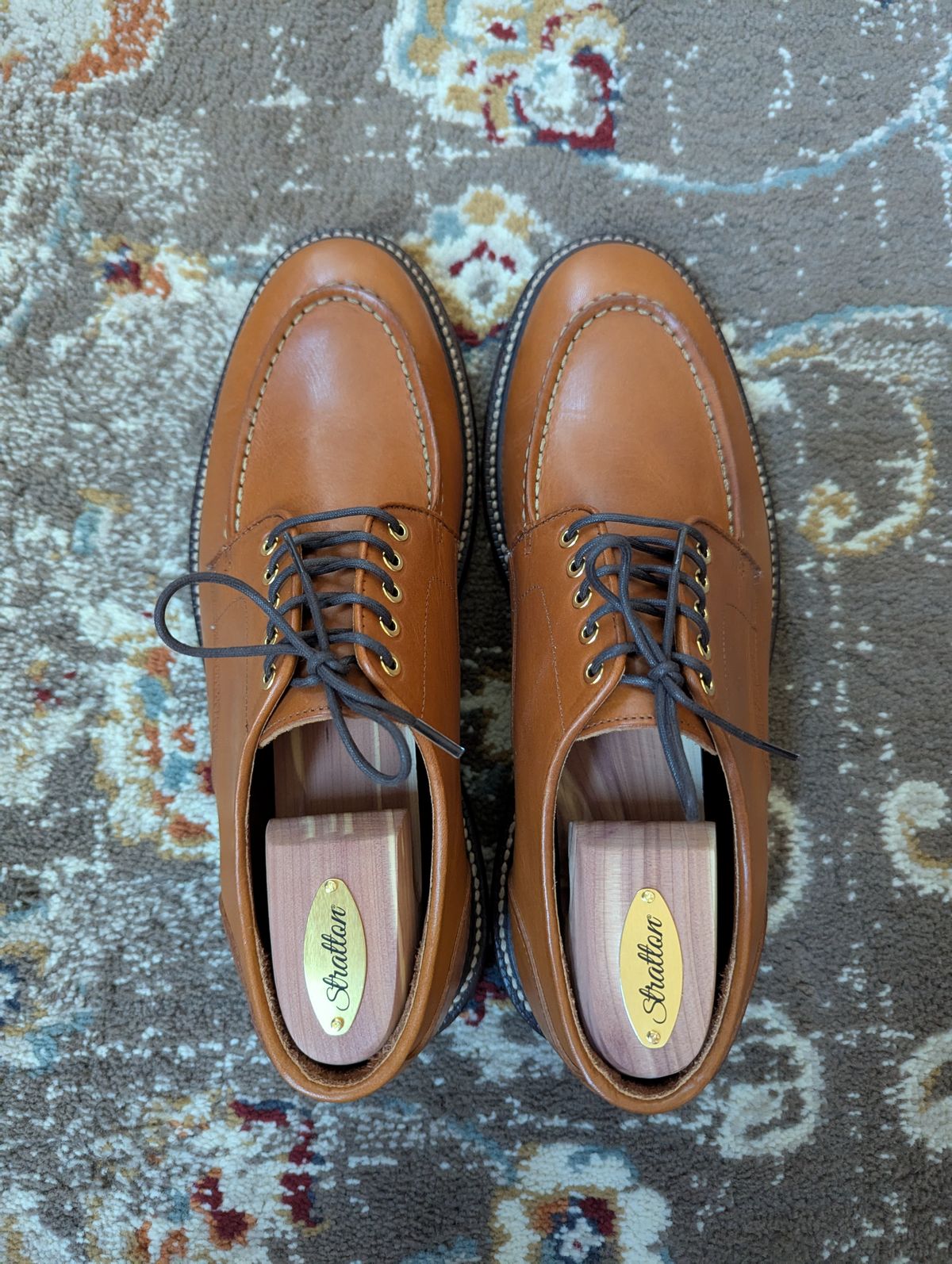 Photo by habibiboots7 on August 25, 2025 of the Grant Stone Moc Toe Derby in Badalassi Carlo Saddle Tan Minerva.