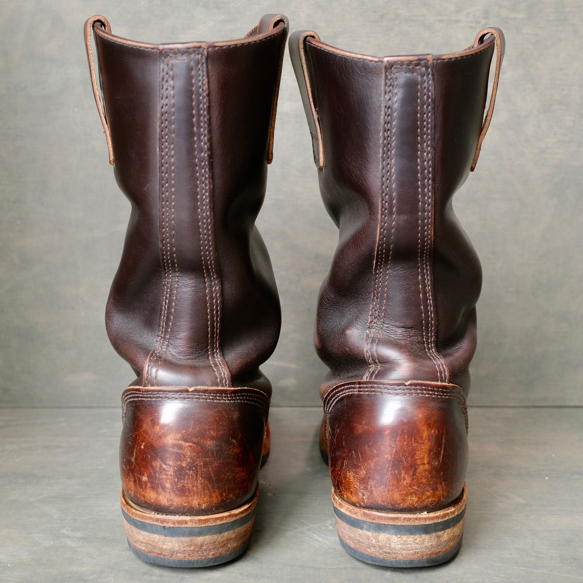 Photo by saintnick on April 5, 2026 of the White's Stockman in horween brown chromexcel over dyed black.