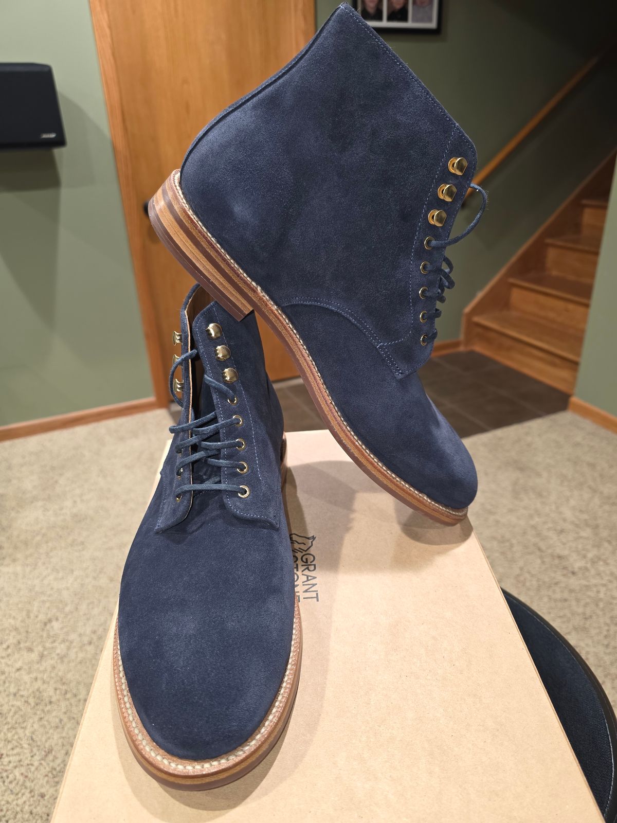 Photo by wizaxed on April 18, 2026 of the Grant Stone Edward Boot in C.F. Stead Midnight Suede.