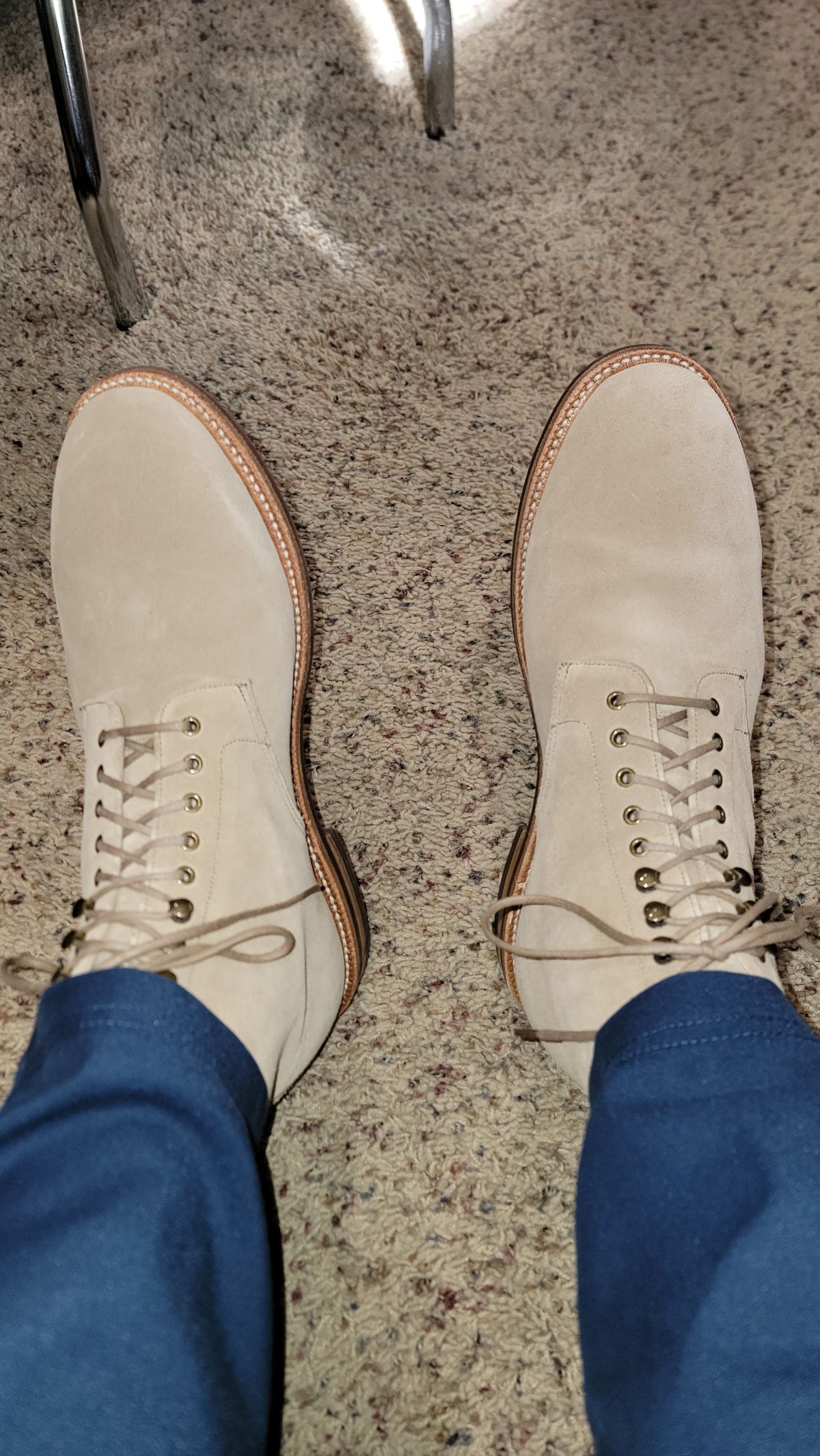 Photo by wizaxed on March 11, 2025 of the Grant Stone Edward Boot in C.F. Stead Tan Repello Calf Suede.