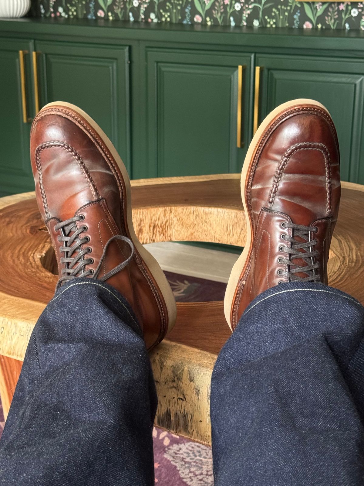 Photo by thevelourfog on September 5, 2025 of the Alden Indy Boot in Horween Cigar Shell Cordovan.