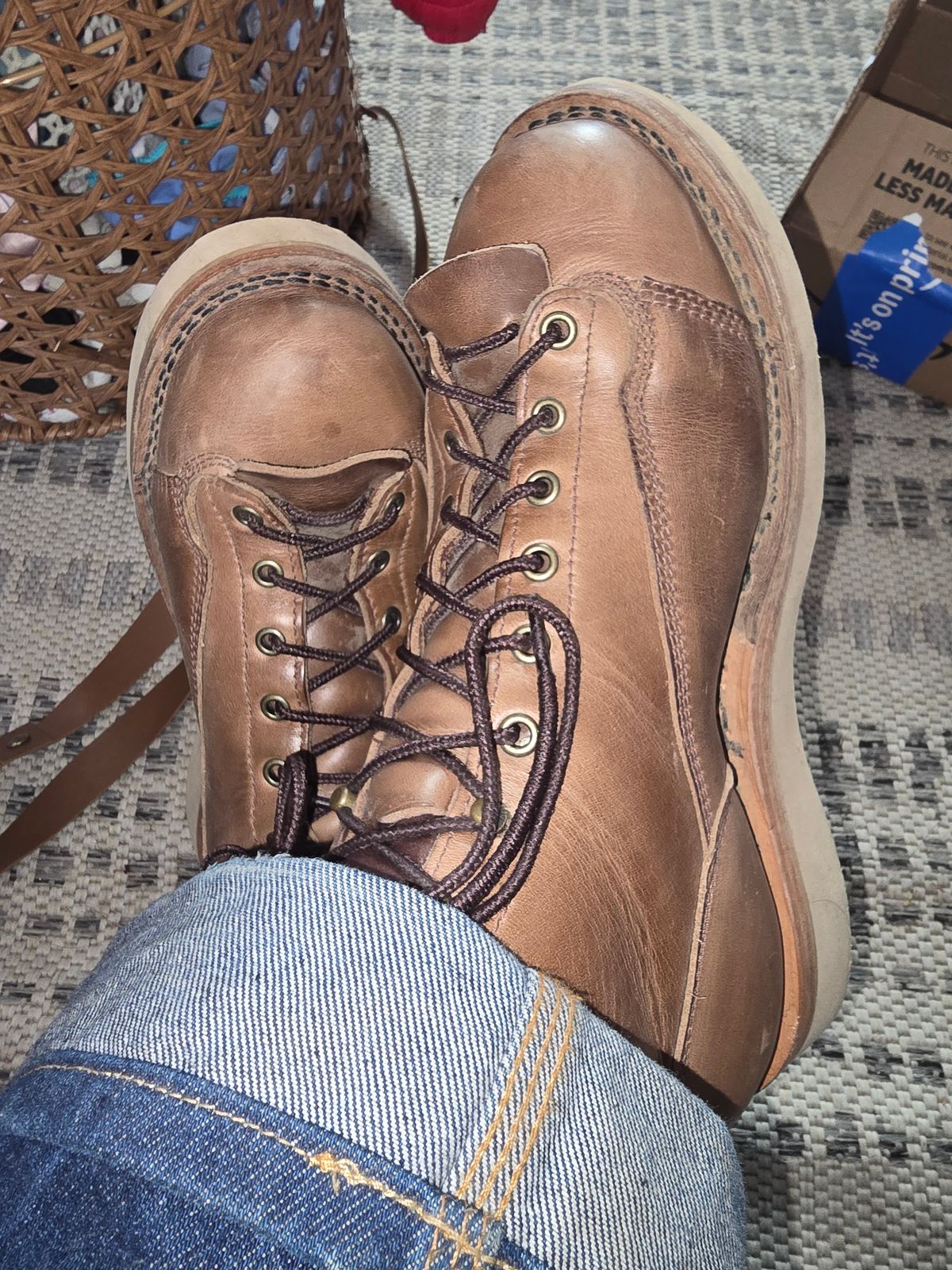 Photo by Thomas_Steed_ on October 30, 2024 of the Frank's Boots Monkey Boot in Horween Natural Chromexcel.