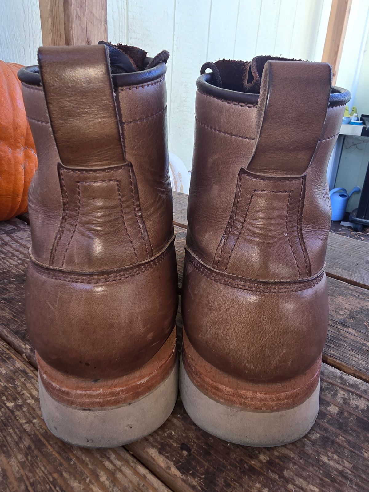 Photo by Thomas_Steed_ on November 1, 2024 of the Frank's Boots Monkey Boot in Horween Natural Chromexcel.