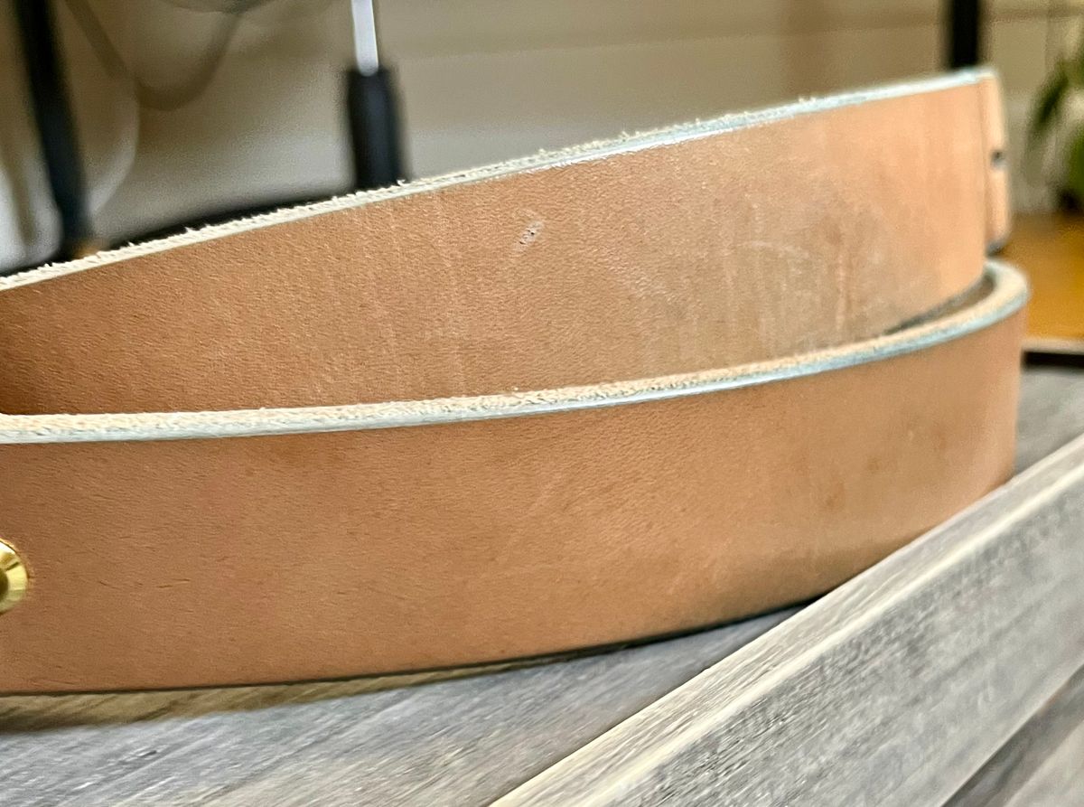 Photo by Sody101 on February 1, 2026 of the Carmine Jack Leather Shipyard Belt in J&FJ Baker Natural Oak Bark Tanned Harness.