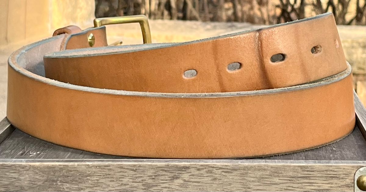 Photo by Sody101 on March 1, 2026 of the Carmine Jack Leather Shipyard Belt in J&FJ Baker Natural Oak Bark Tanned Harness.